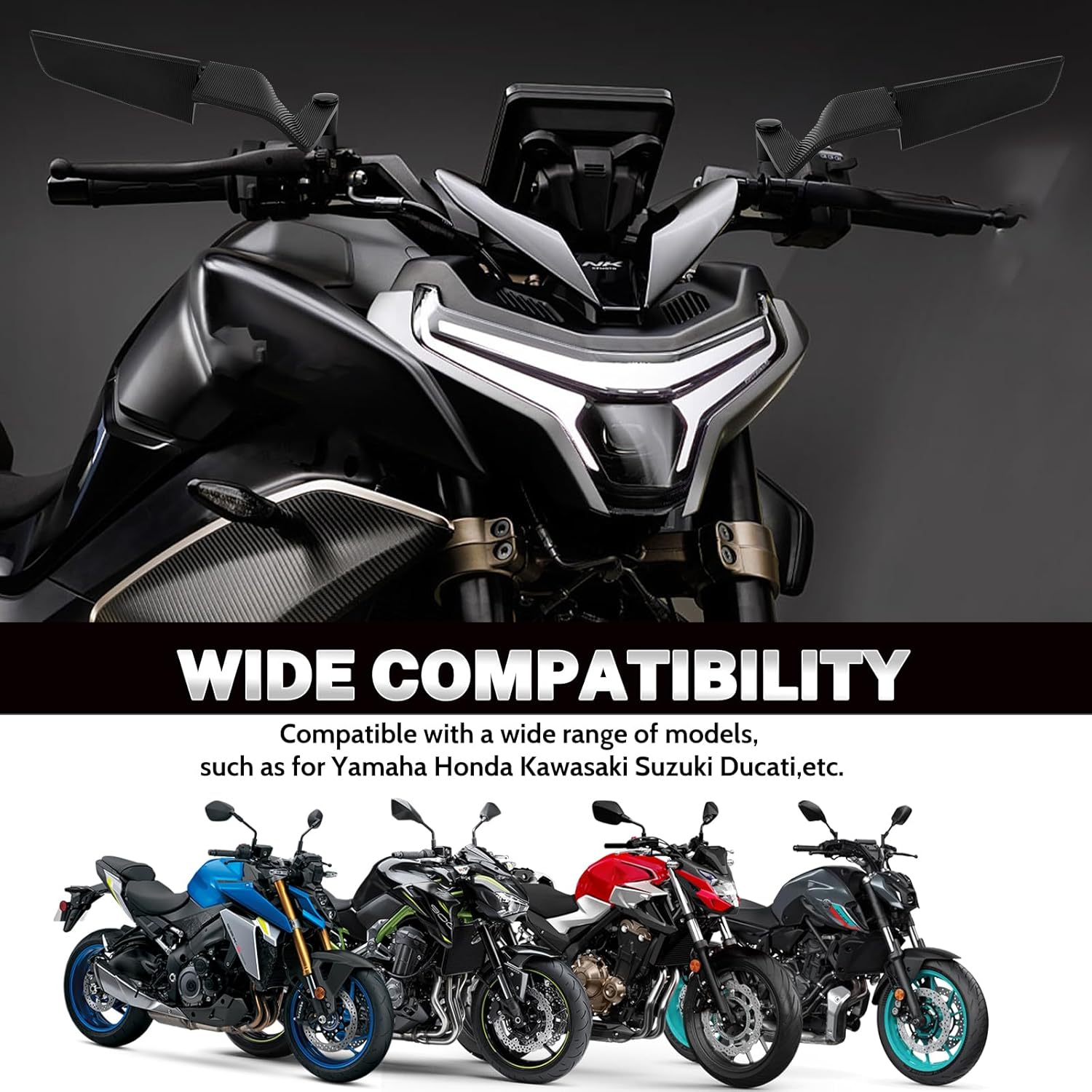 XINGWU Motorcycle Mirrors Adjustable Rotating Anti glare Rear View Mirror Stealth Wind Wing Side Mirror for Z900 Z400 Z650 1290 MT07 MT09 Super Duke 1290 200 390 690 790 Duke GSX Street Bike