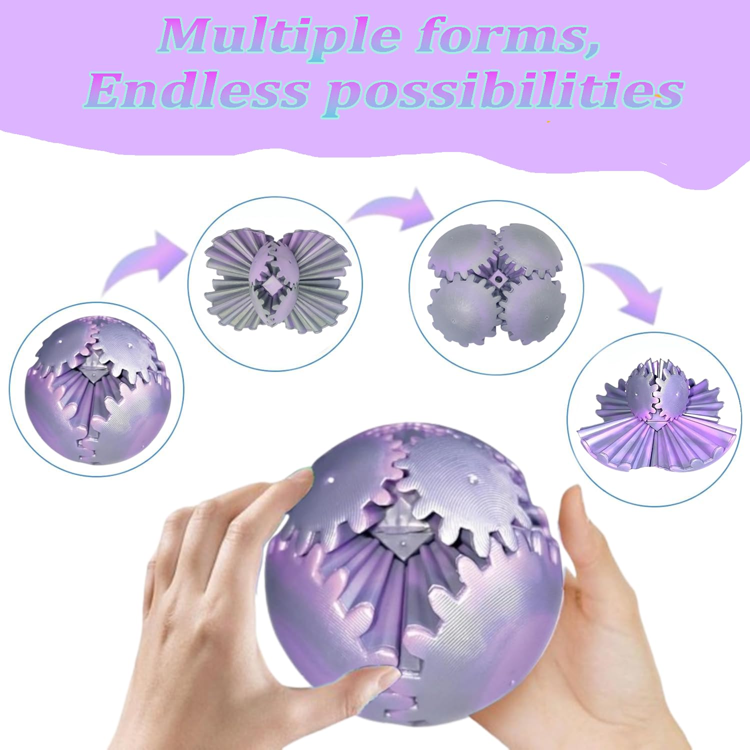 3D Printed Rotating Gear Ball, 3D Printed Stress Relief Toy, Stress Balls for Adults and Kids Gear Sphere Fidget Toys - Image 3