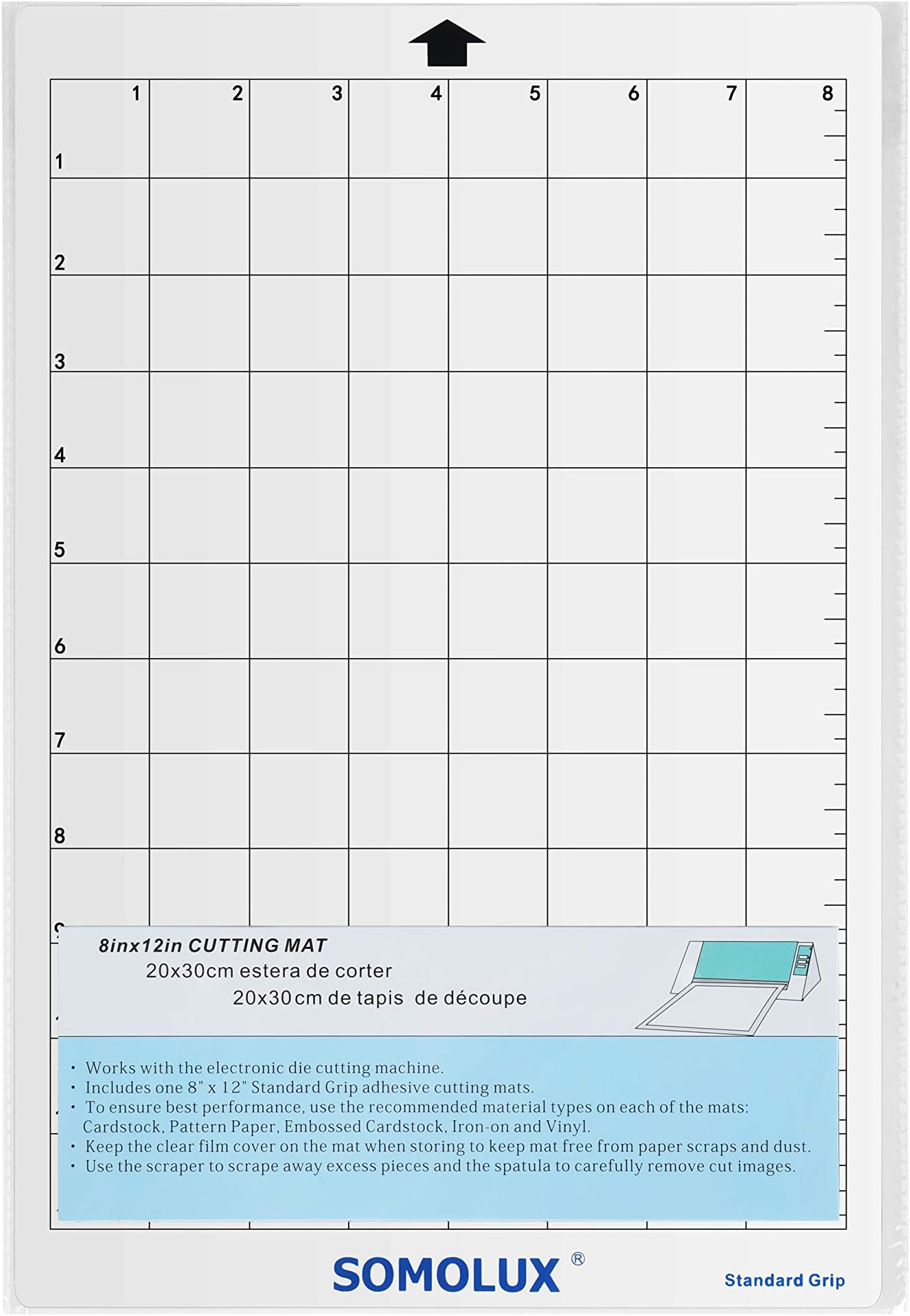 Standard-Grip Cutting Mat 12 ×8 3Pcs by Somolux, Suit for Kricut, Silhouette Electronic Die Cutting Machine Replacement, Clear