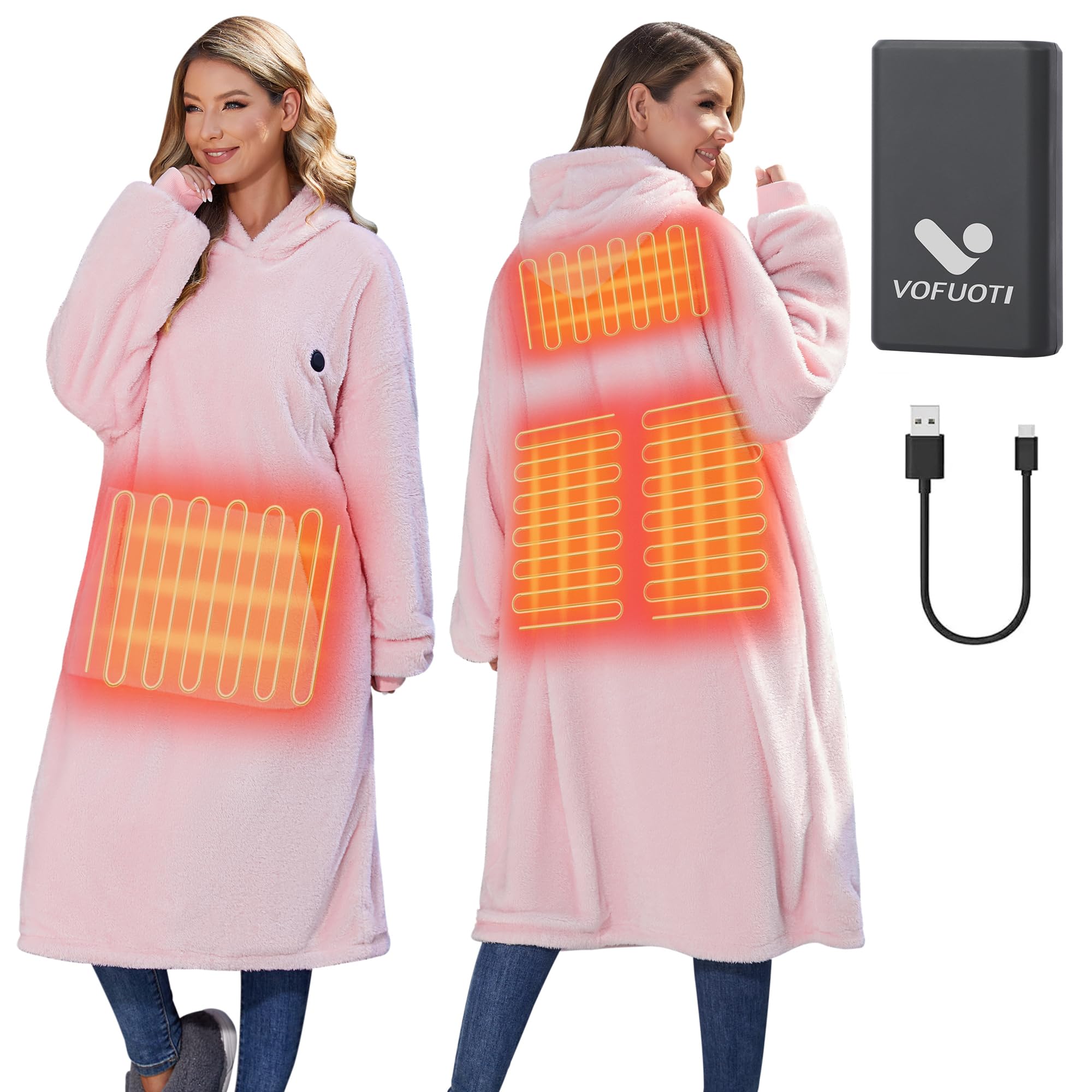 Beheizte Hoodie Decke mit Ärmeln,Heizdecke mit Ärmeln Kabellos mit Akku,10000mAh,Geschenk für Frauen,Tragbare Decke zum Anziehen Erwachsene Kuscheldecke,Weihnachtsgeschenke für Freundin Mütter75*110cm
