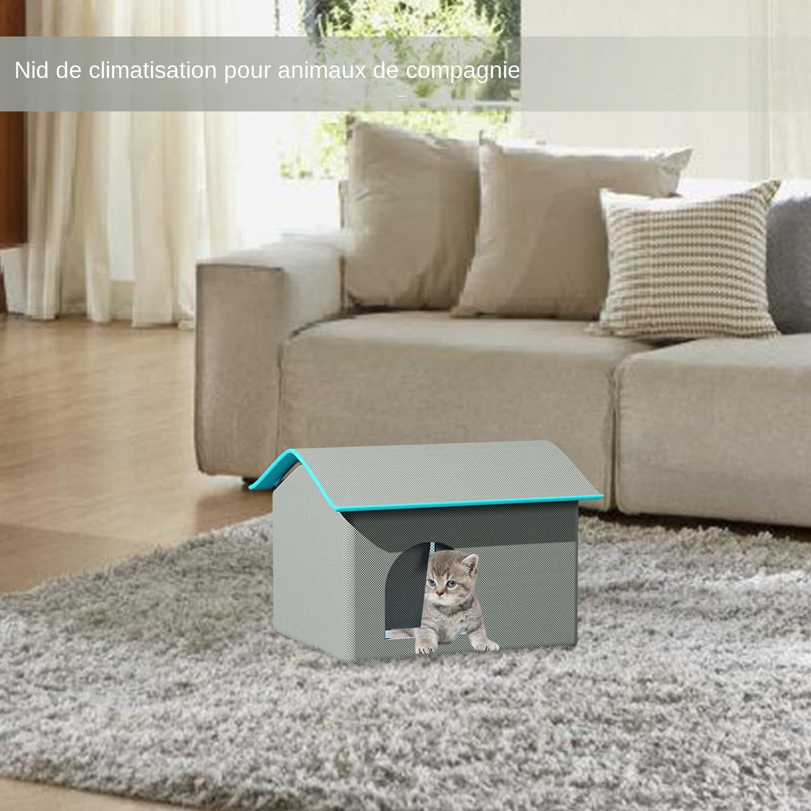 Casa Aire Acondicionado para Gatos, Resistente a Mordeduras, Resistente al | agua, Enfriamiento A Largo Plazo, Cueva para Mascotas con 9 Bloques de Hielo para Cachorros, Casa Refrescante para Gatos