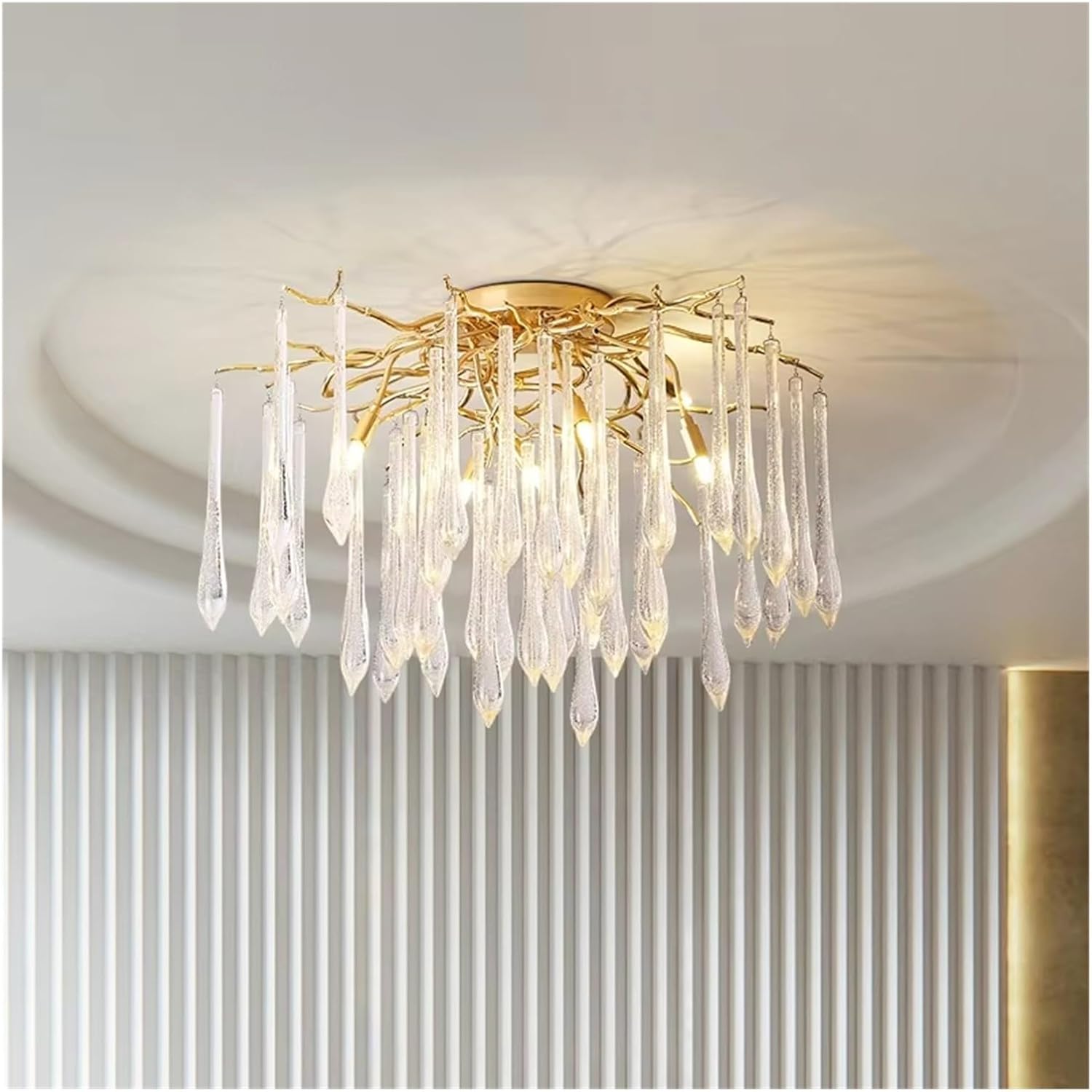 Gold Chandelier for Living Dining Room Kitchen Island Table Round Large Ceiling Crystal Chandelier,Indoor Illumination
