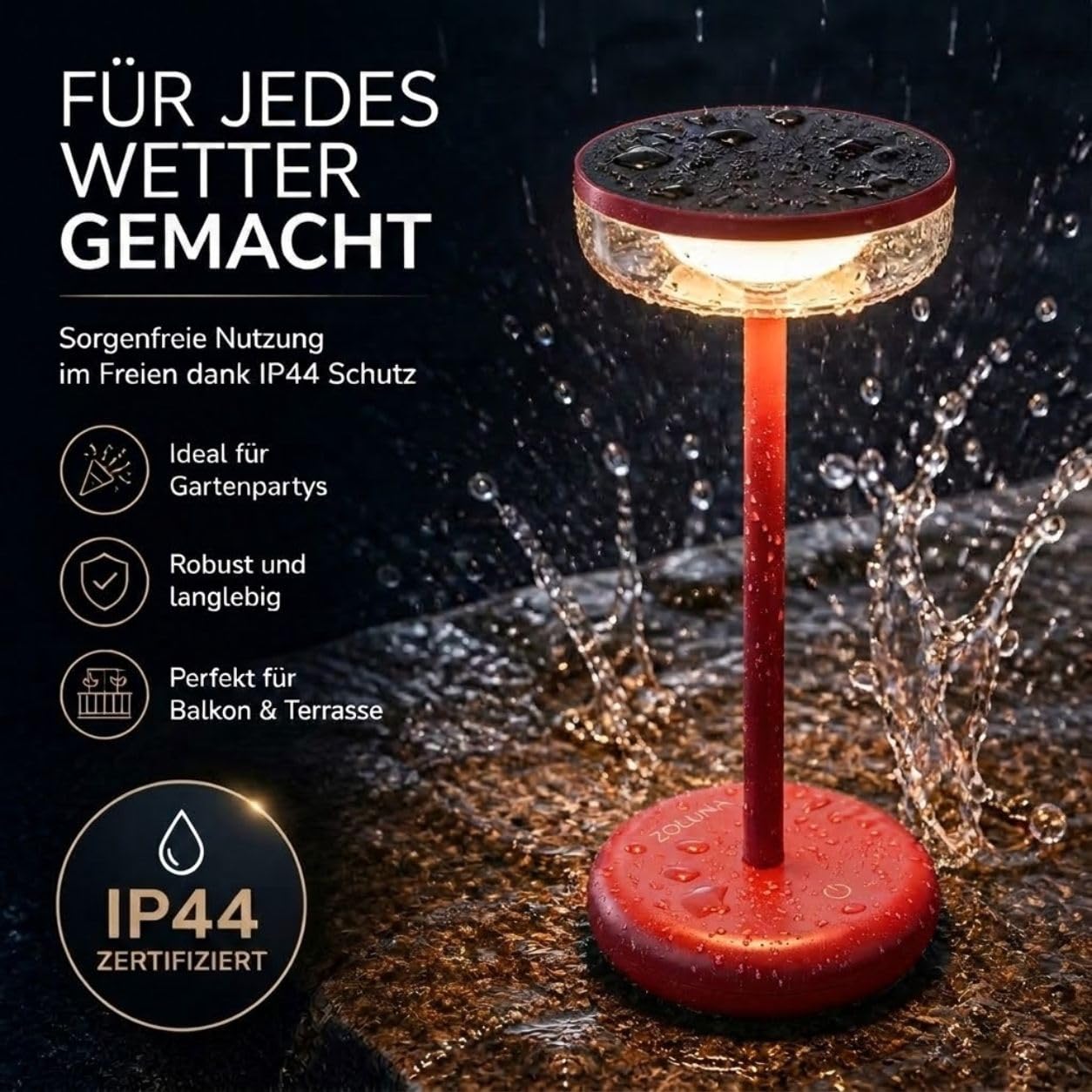 ZOLUNA Bobbie Solarlampen für Außen Tisch, 2700k, IP44 Wasserdicht, Outdoor Tischlampe, Solar Tischlampe Outdoor Stehlampe, LED Outdoor Lampe, Solar Tischleuchte, Evening Red 11x11x26,5cm