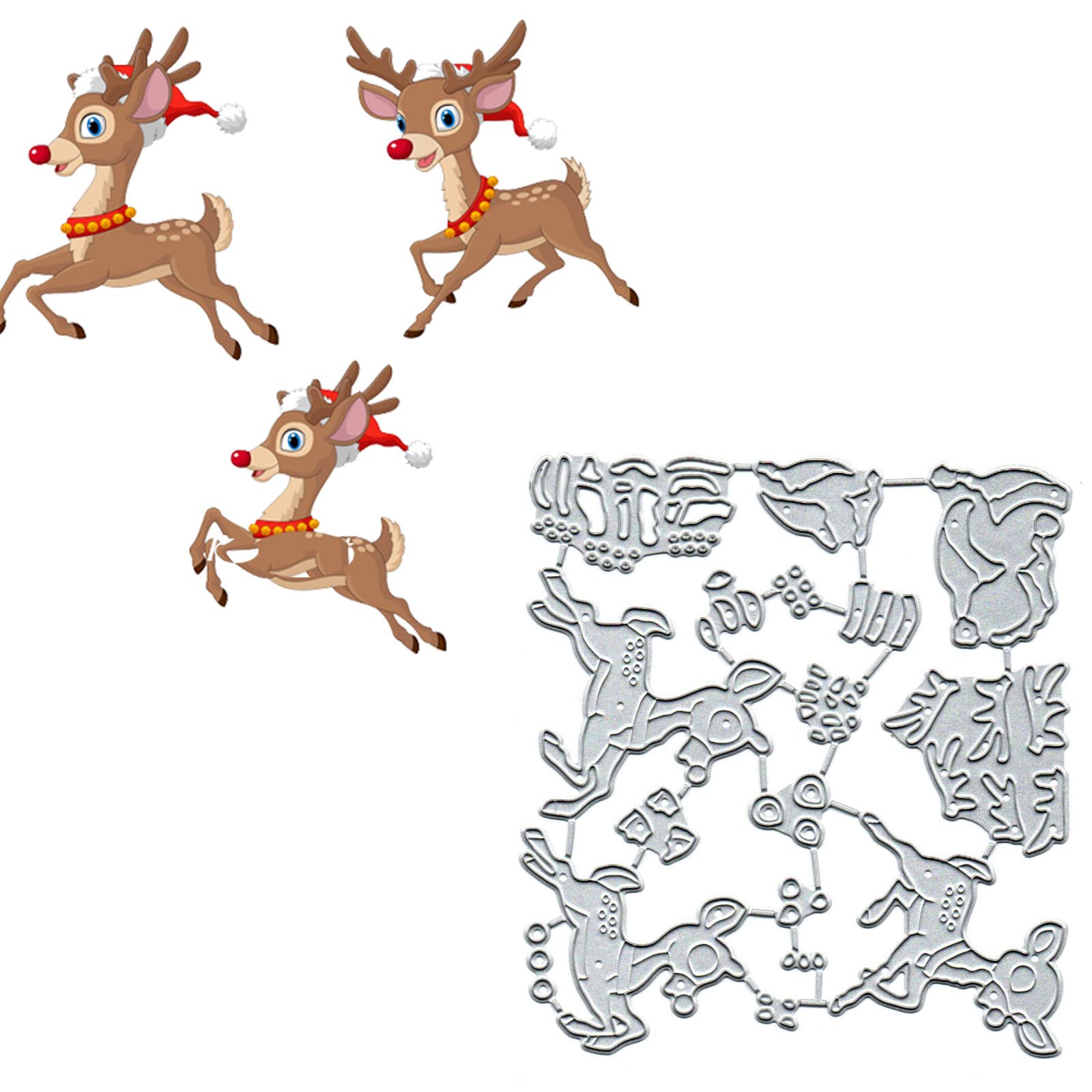 3 Stück Weihnachts-Stanzformen, Hirsch-Elch, Metall, Merry Christmas, Hirsch, Elch, Stanzschablonen, DIY, Scrapbooking, dekorative Prägepapier, Scrapbooking, Kartenherstellung