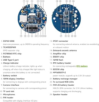 Waveshare ESP32-S3 AI Smart Speaker Development Board, Dual Microphones, Noise Reduction, RGB Lighting, External Display & Camera Support