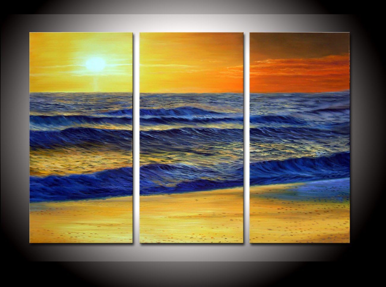100% Hand-painted Best-selling Quality Goods Wood Framed on the Back Gold Coast High Q. Wall Decor Landscape Oil Painting on Canvas 3pcs/set Mixorde