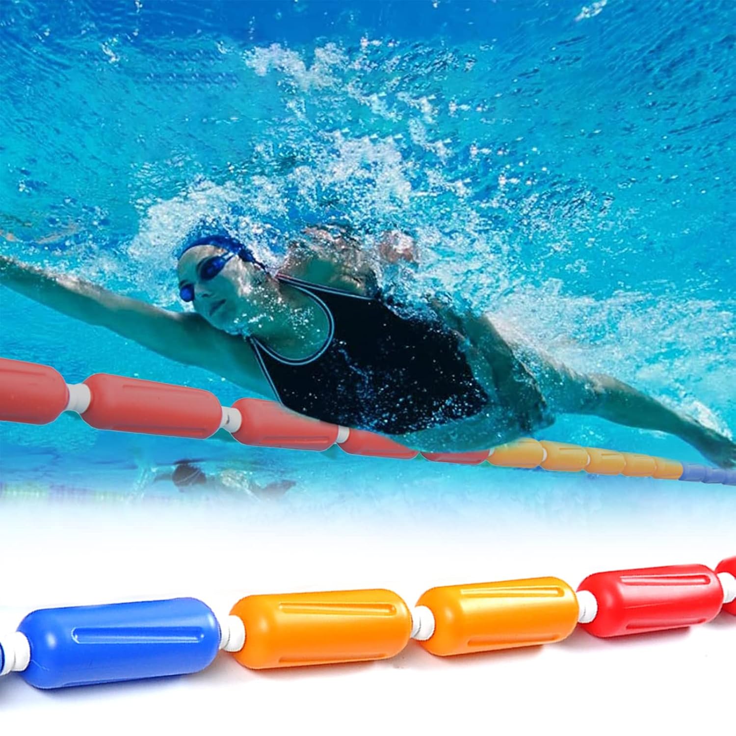 Generic Swimming Pool Rope Float Kits, Commercial Floating Rope Lane Line with Hooks, 1-10 M Long Safety Marker Lines for Dividing Pool Lanes Areas (Size : 6m/19.6ft)