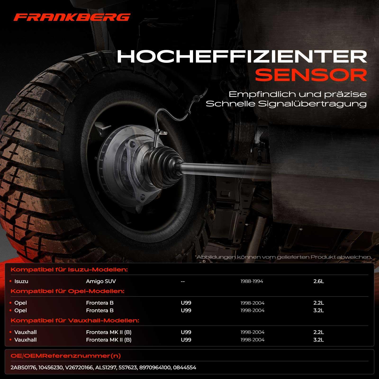 Frankberg Sensore Velocità Ruota ABS Sensore ABS 2-Poli Compatibile con Frontera B U99 Amigo SUV Frontera MK II (B) U99 Replace# 5S7623,0844554