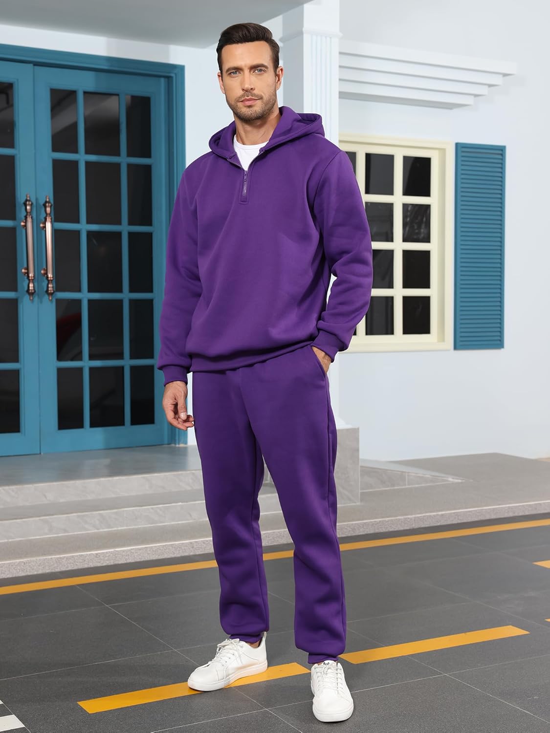 JIHUILAI Men Track Suits 2 Piece Set Quarter Zip Hoodie Sweatpants Jogging Suits Causal Athletic Men's Sweatsuits - Image 3