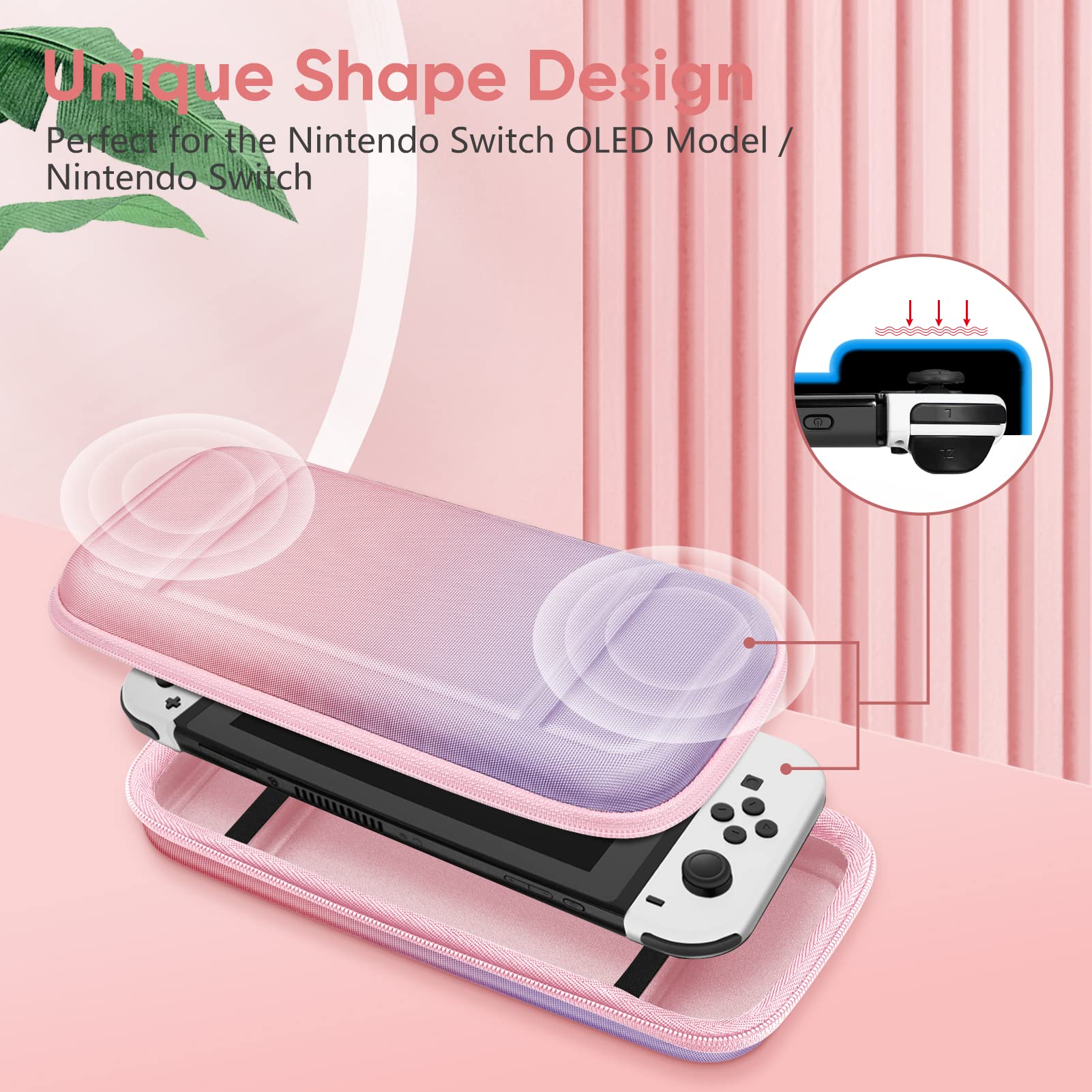 Fintie Torba do noszenia do modelu Nintendo Switch/Switch OLED – [odporna na uderzenia] twarda obudowa do przechowywania z 10 uchwytami na karty do gry, pasek mocujący do konsoli Nintendo Switch i akcesoriów, Fantasy Ombre