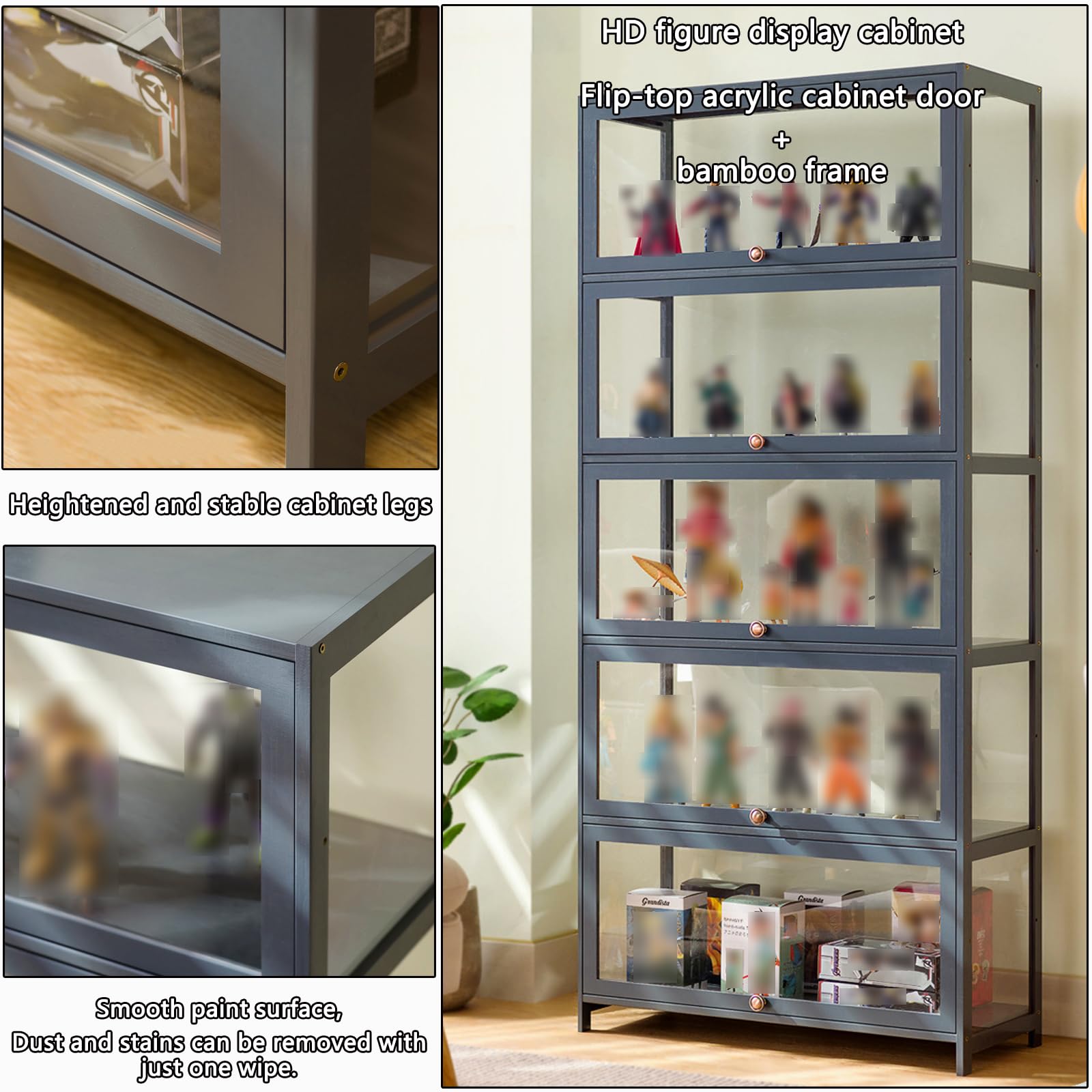 Vitrine aus Bambus mit Acrylglastren und Ablageflchen : Amazon.de: Kche,  Haushalt & Wohnen