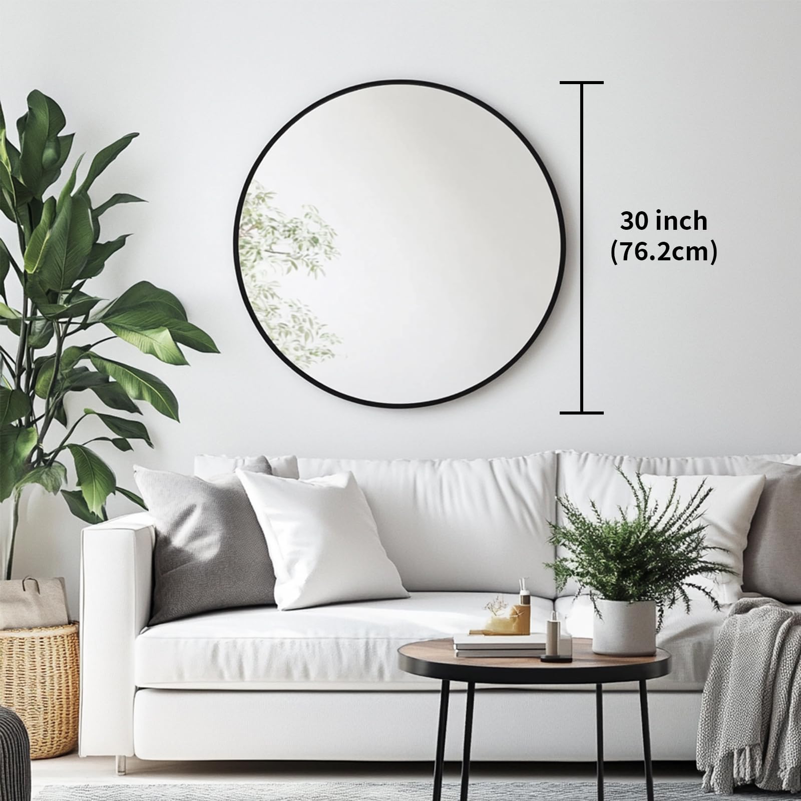 Oruii Round Mirror 30 inch, Black Round Mirror, Large Circle Mirror Metal Frame, Black Circle Mirrors for Wall, Bathroom, Living Room, Dining Room, Entryway.