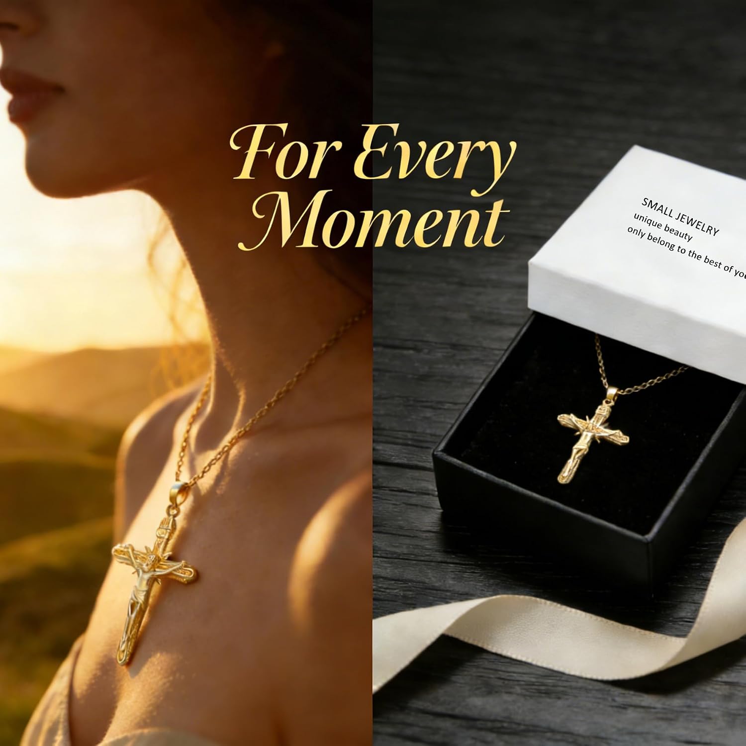 14K Gold Plated Crucifix Necklace for Women Men,Gold Cross Necklace with Jesus Pendant, Religious Christian Jewelry Gift for Baptism, First Communion
