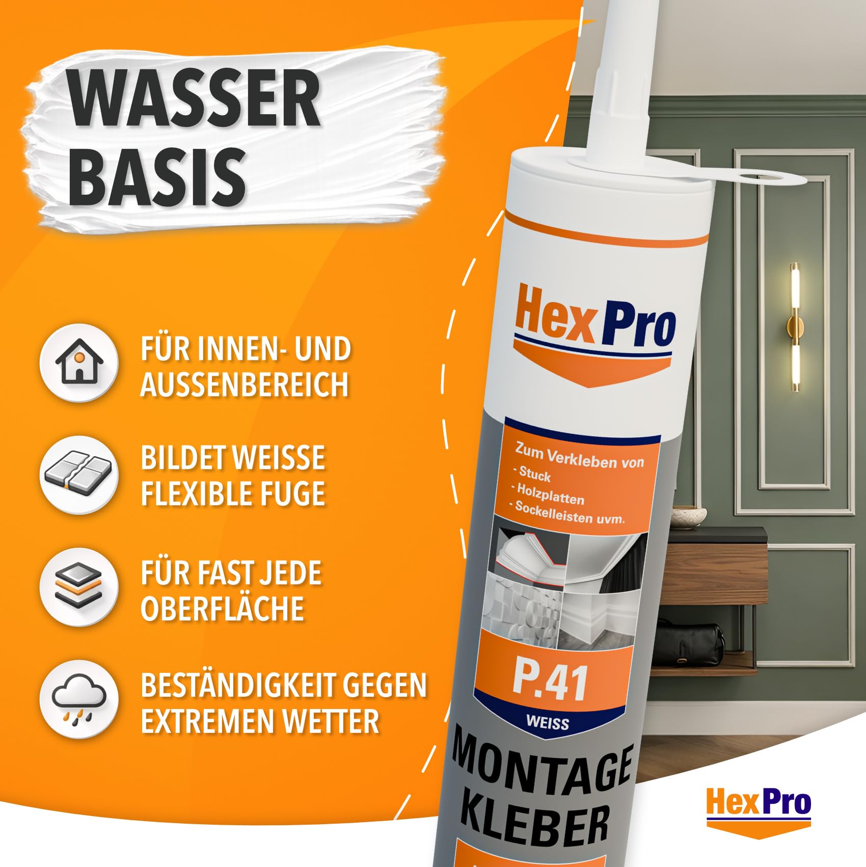P63 Adhesivo de Montaje Extra Fuerte, Adhesivo Polimérico MS de Alta Adherencia para, Cantidad:12 piezas, Contenido adhesivo:310 ml