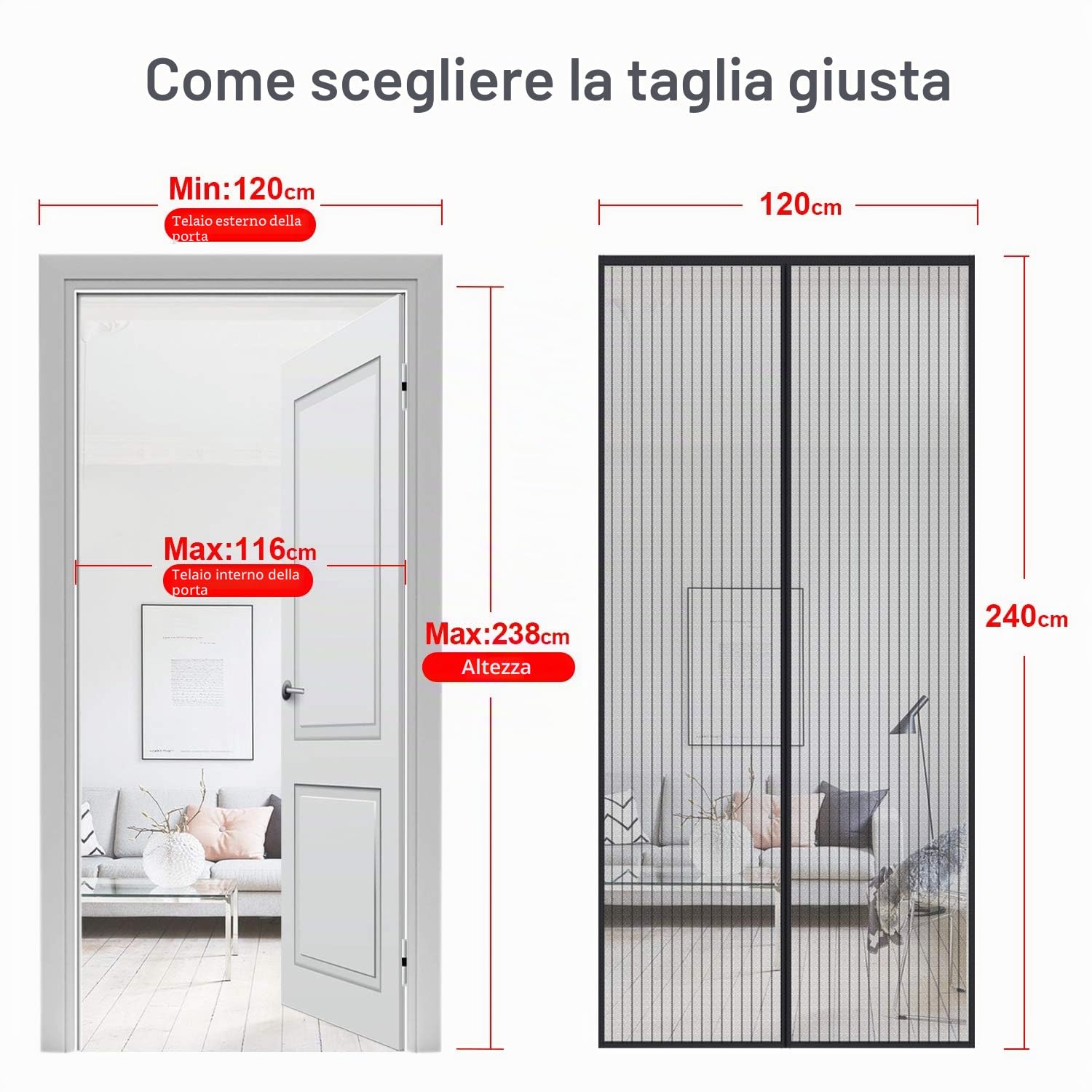 MYCARBON Zanzariera Magnetica 120x240cm Zanzariera Porta Finestra a Calamita Resistente Traspirante Tenda Anti Mosche, Nero