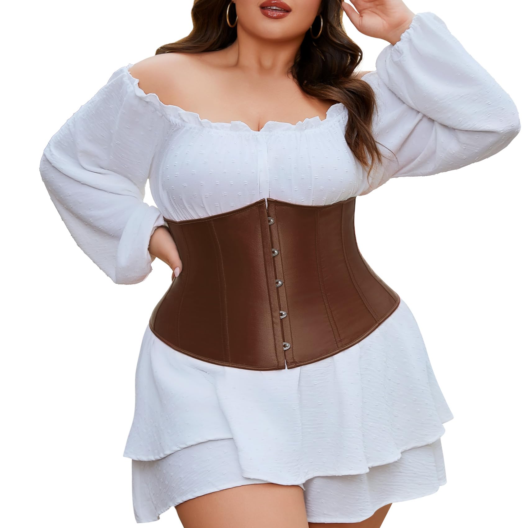 JASGOOD Underbust Corset for Women Plus Size Corset Lace Up Bustier for Halloween Costume
