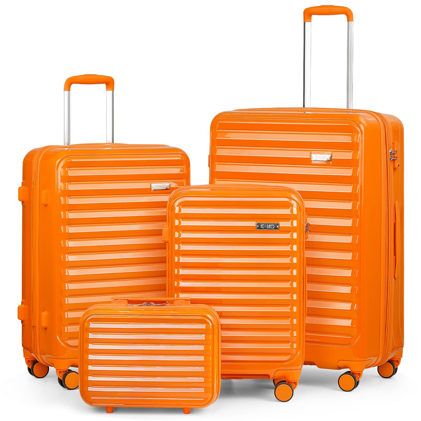 Coolife Luggage Suitcase 3 Piece Set expandable (only 28”) ABS+PC Spinner suitcase with TSA Lock carry on 20 in 24in 28in, orange, luggage set,