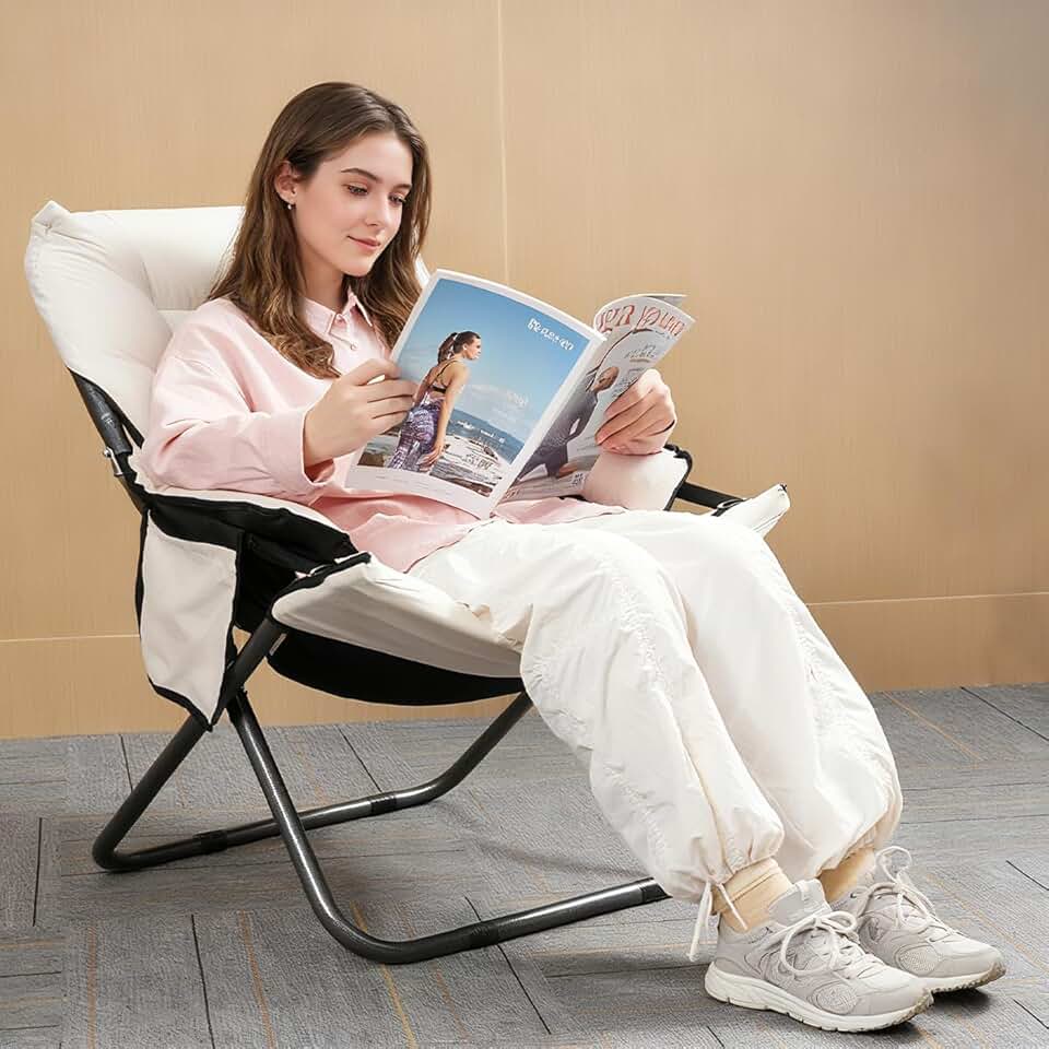 Poltrona Dobrável Reclinável 3 Posições – Leve 4,8 kg, Poltrona Papi,Compacta e Portátil para Praia, Camping, Cadeira do Papai,Estudo e Relaxar,Bege