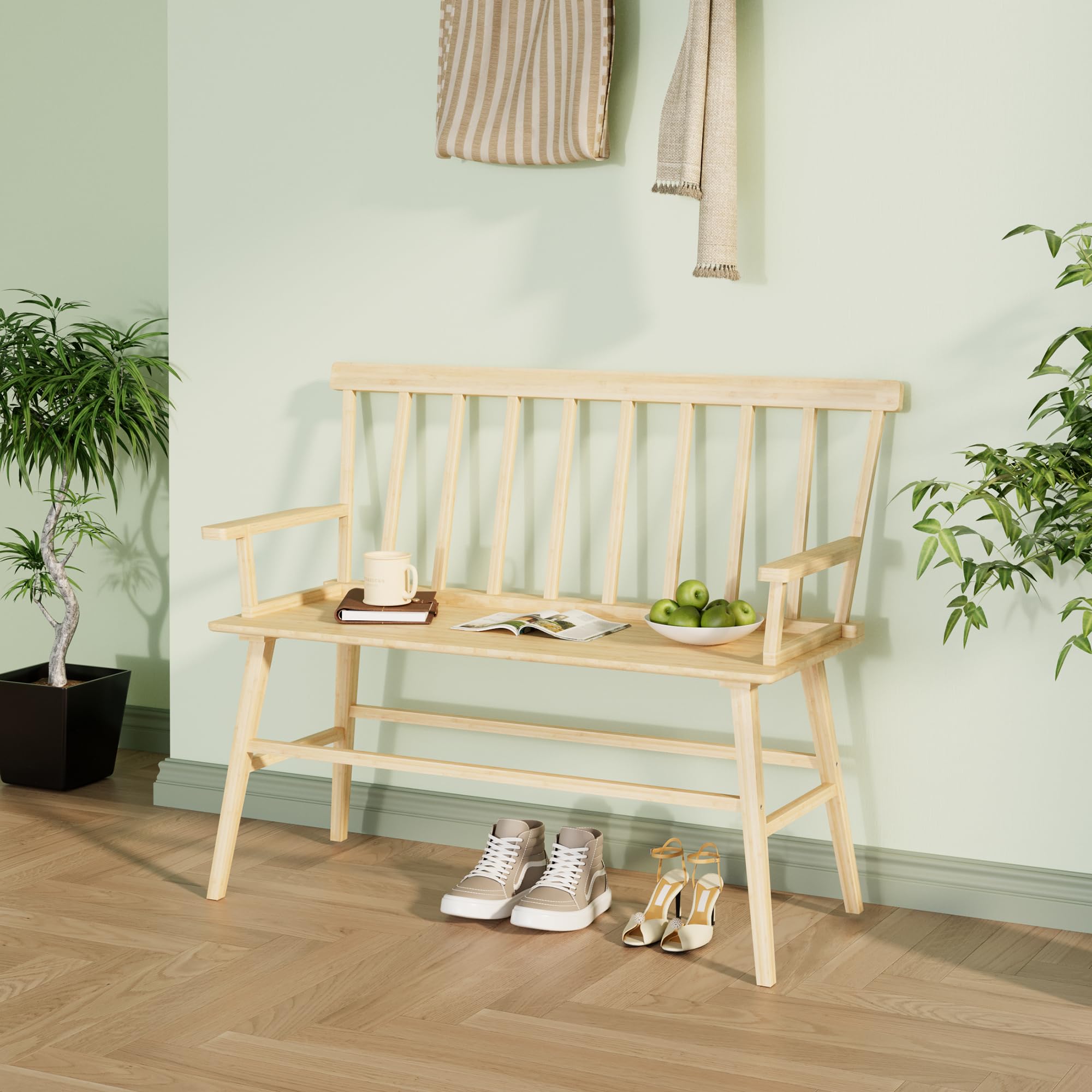 Photo 1 of ***missing hardware*** APRTAT Bamboo Entryway Bench, Dining Bench with Spindle Back (Natural)