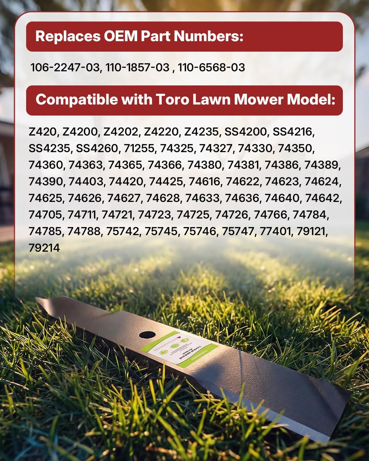 42-Inch Mower Blade Set Compatible with Toro TimeCutter Zero Turn Mowers, Professional Cutting Performance & Clean Lawn Finish, Replaces OEM no. 106-2247-03, 110-1857-03, 110-6568-03