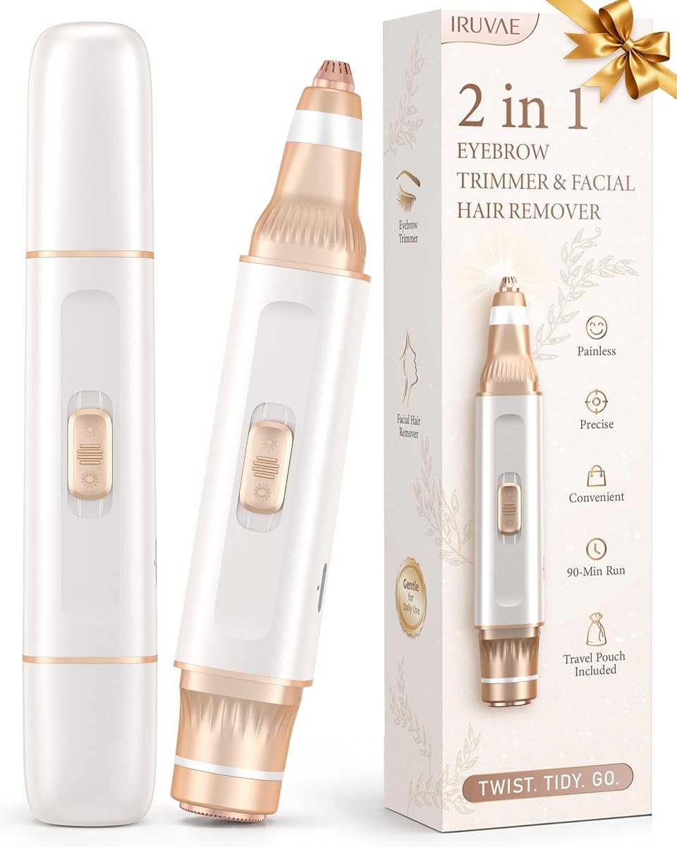 Eyebrow Trimmer Facial Hair Removal for Women - 2-in-1 Dual-Ended Eyebrow & Face Shaver - No Head Replacement Needed Painless Face Razor for Peach Fuzz Fine Hair Upper Lip Chin Mustache