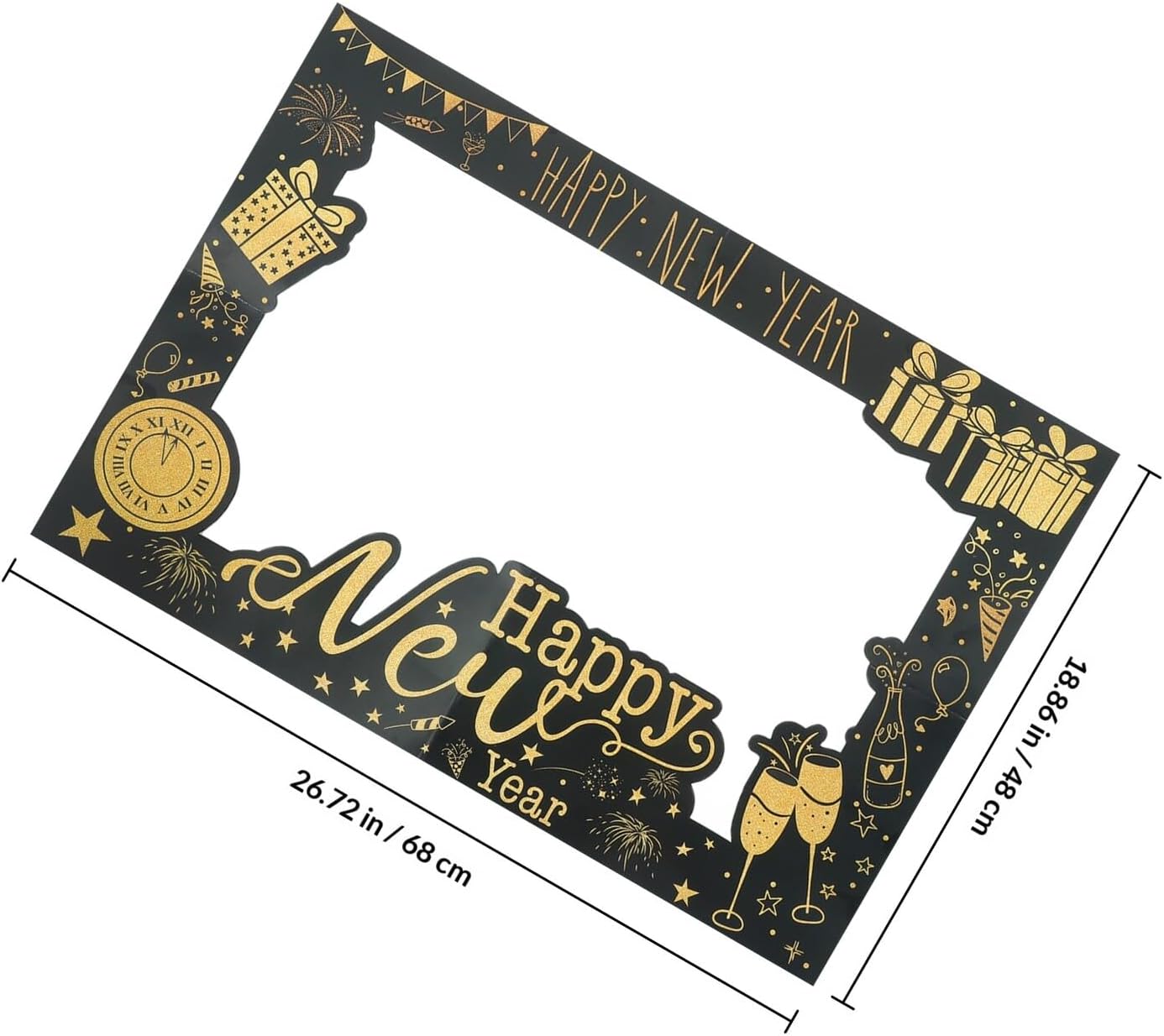 New Year’s Eve Photo Booth Frame Paper Cutout Black Gold Theme Party Prop 2025 Selfie Booth Decoration for Holiday Celebration
