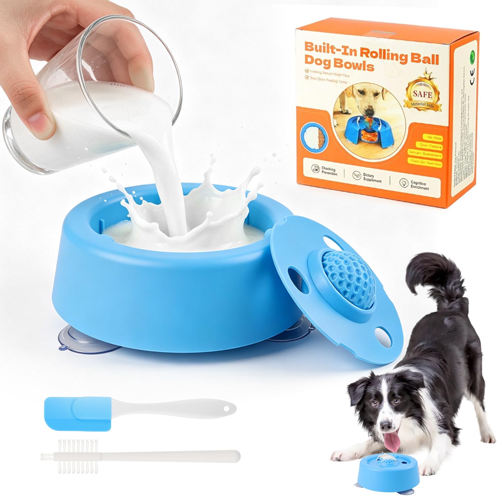 Slow Feeder Dog Bowl,Anti-Slip Sphere Dogs Lick Ball Slow Feeder Dog Bowl, Slow Feeder Interactive Toy for Dogs & Cats for Liquid Food, Treats, Licking Bowls Enrichment Toys Release Pet Energy, Blue