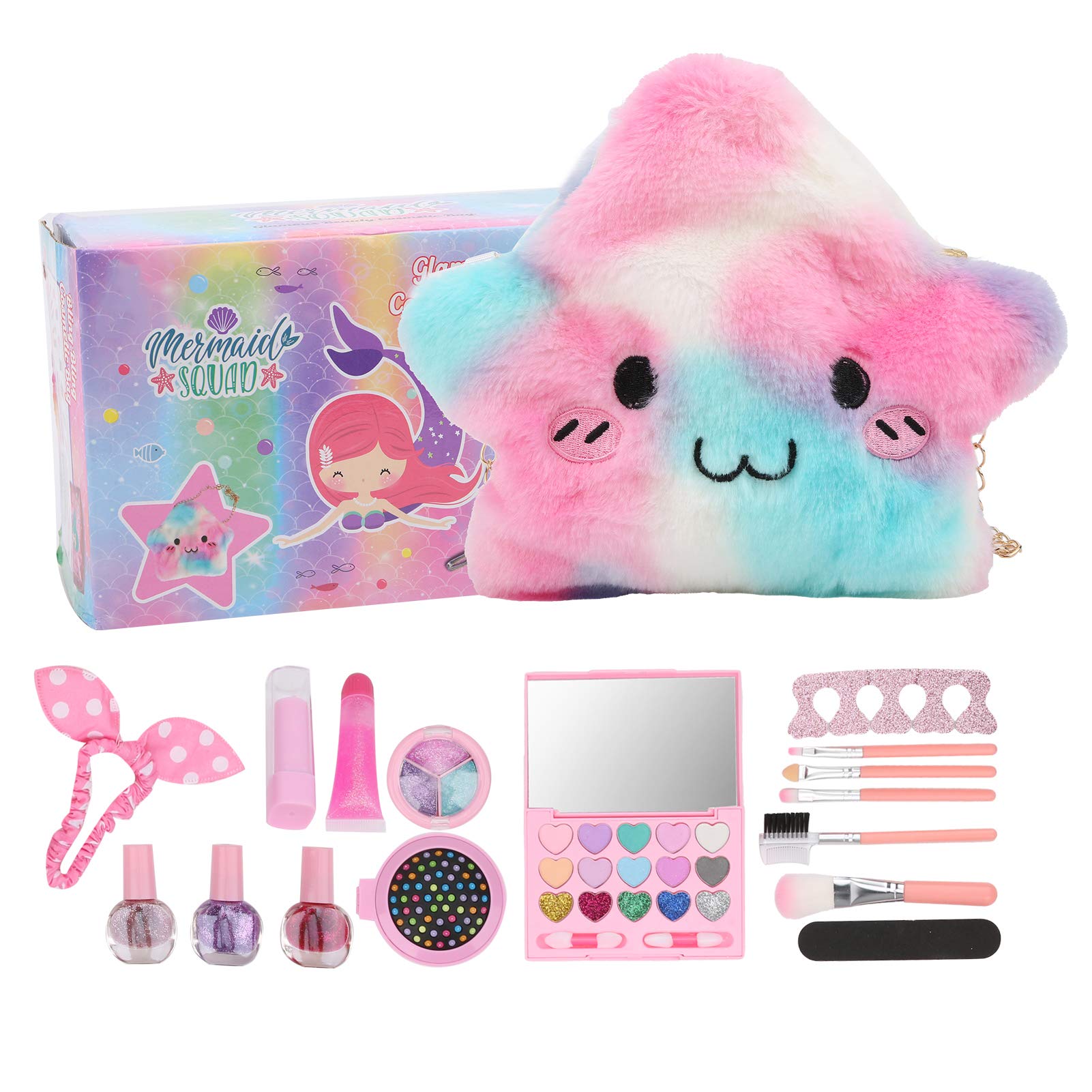 Set di trucco per bambini lavabile da 19 pezzi Pennello cosmetico Smalto per unghie Rossetto Fard Fai finta di giocare con il giocattolo