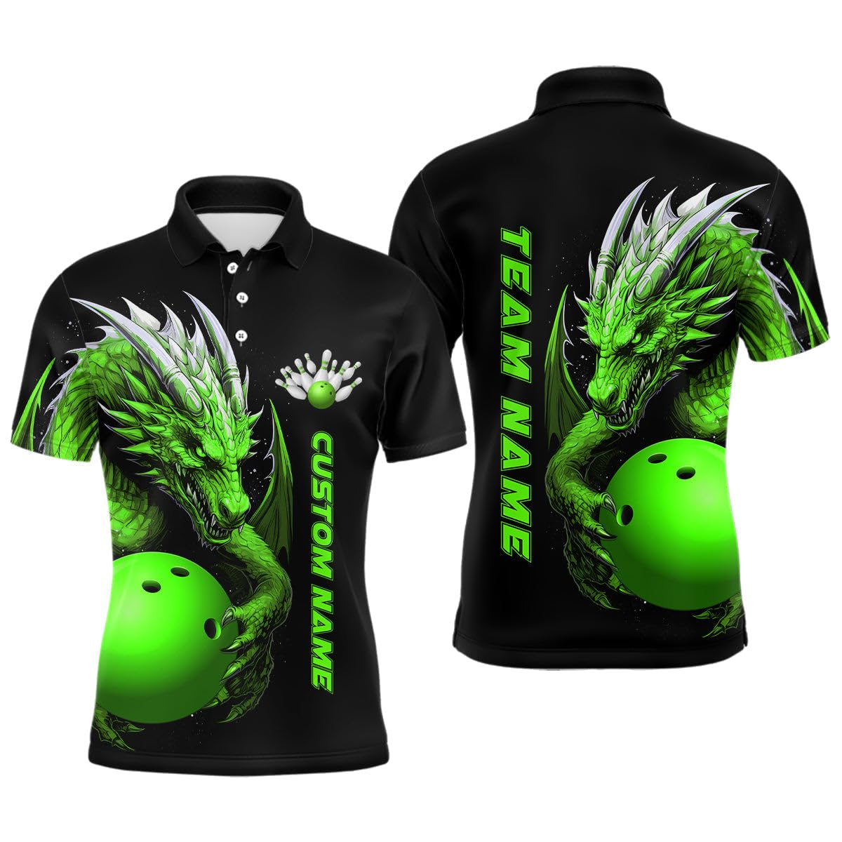 Grünes Drachen Herren & Damen Bowling-Polo & Quarter-Zip-Shirt, Custom Design, Team-Jerseys und Bowling-Bekleidung I5295