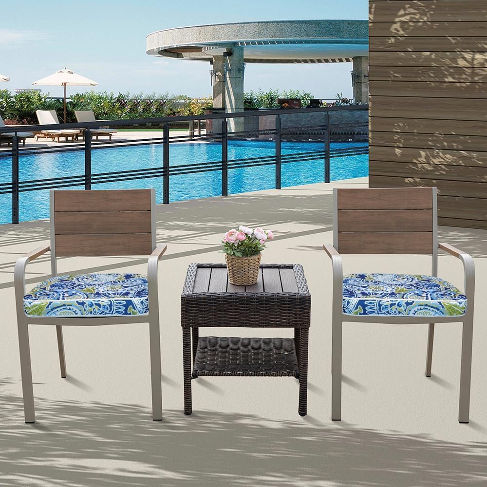 JMGBird Outdoor Chair Cushions Set of 2 - Blue Mandala Flower Pattern 16x17 Inch Patio Seat Cushions with Ties