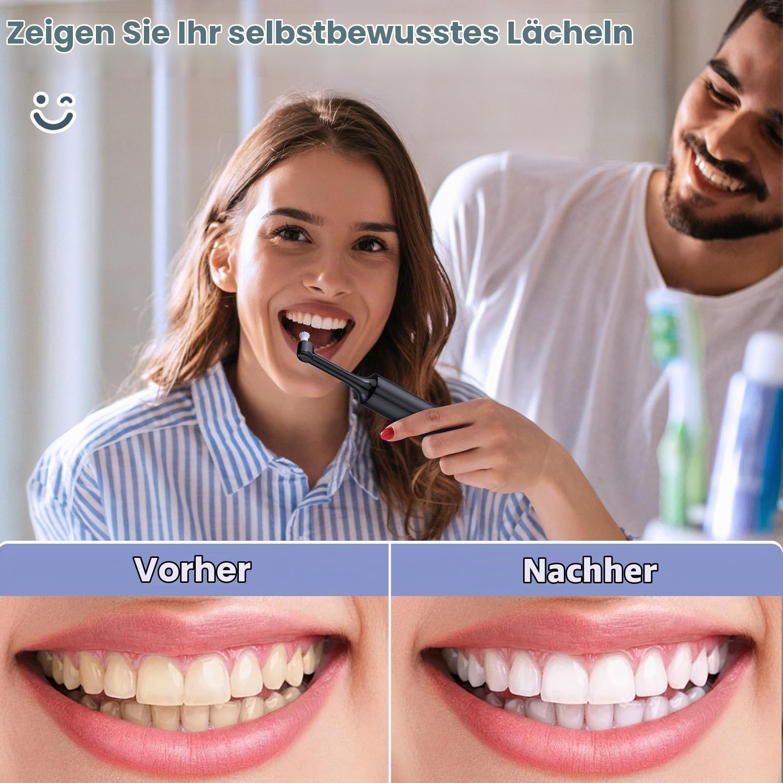 Zahnreinigung Bleaching Zahnaufhellungsset, Beedove Bleaching Zahnpolierer mit 4 Modi für Zähne Aufhellen, zum Polieren nach der Zahnreinigung, Zahnaufhellung Set mit 6 Köpfen (Schwarz)