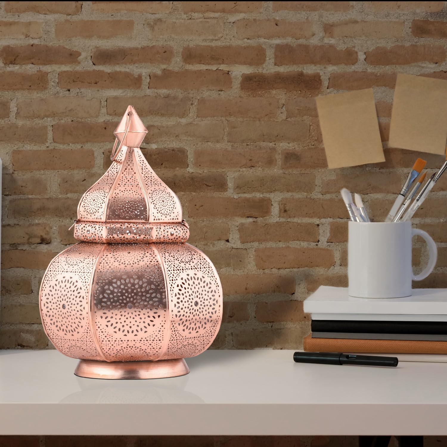 Marrakesz lampa i latarnia w jednym z metalu o wielkości 30 cm | lampa stołowa Lamisa miedziana jako orientalna dekoracja