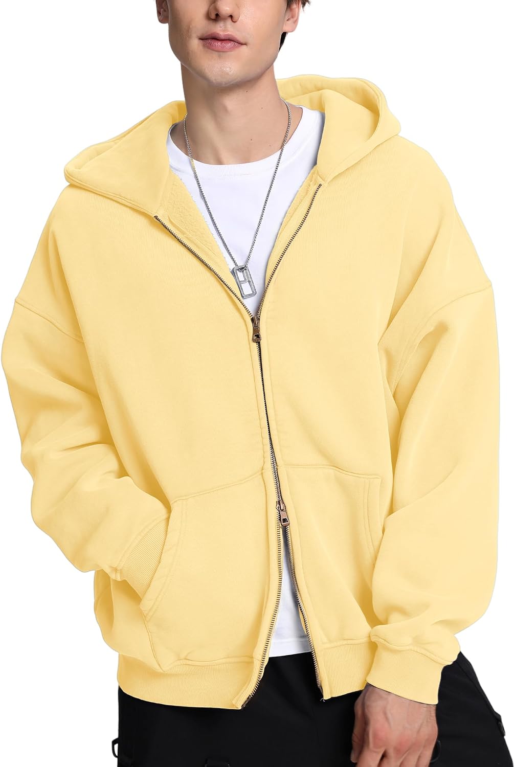 FAIABLE Womens Mens Double Zip Up Hoodie Oversized Acid Wash Heavyweight Hoodie Distress Cotton Fleece Full Zipper Sweatshirt