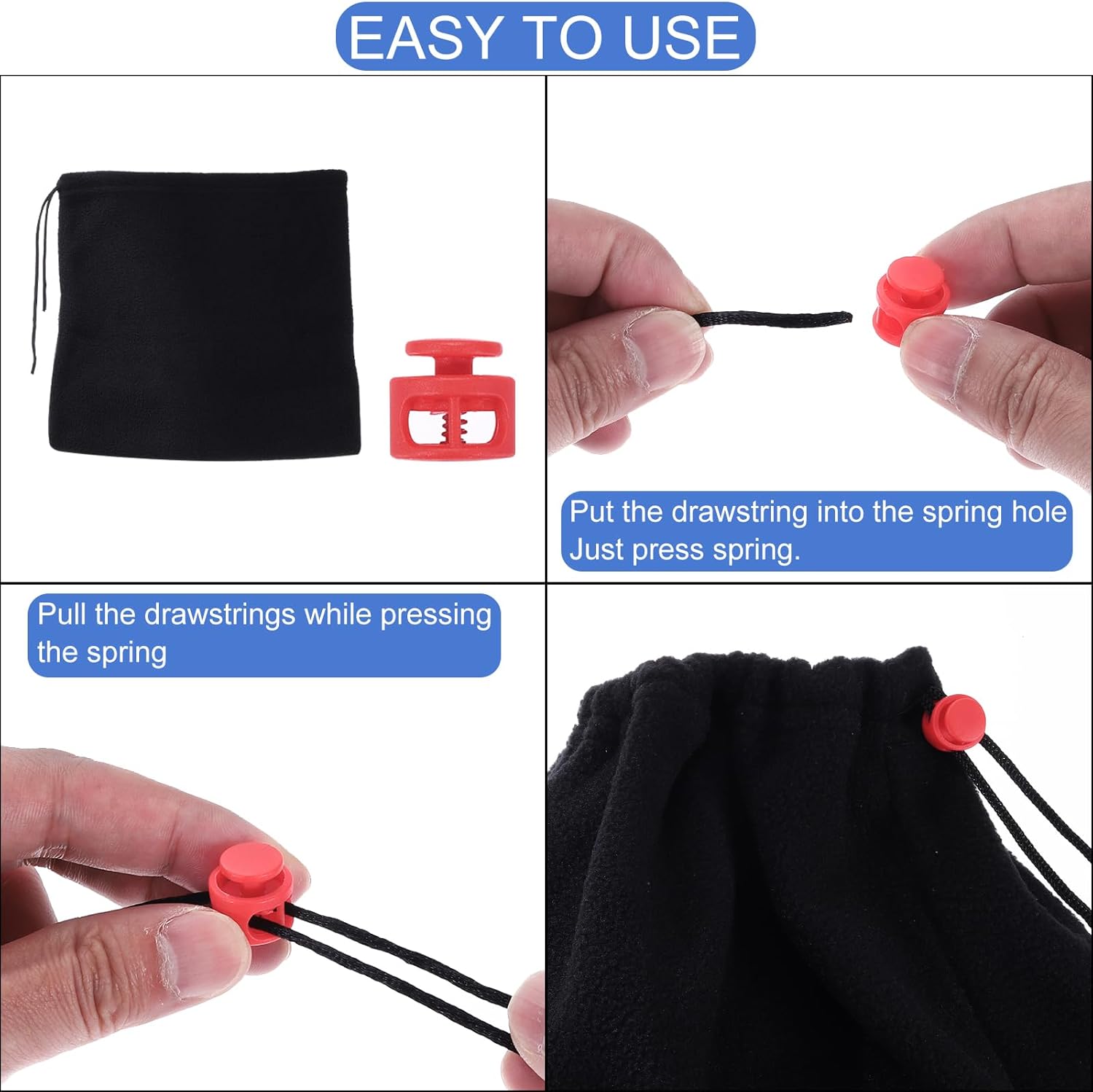 uxcell 25 Pcs Assorted Colors Plastic Spring Cord Lock, Double-Hole Slider Toggles Clip End Stopper Round Fastener for Drawstrings Paracord Backpack Shoelace, Rose Red - Image 5