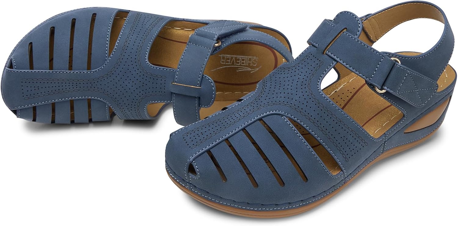 SHIBEVER Women's Wedge Sandals Dressy Closed Toe Summer Platform Wedge Royal Blue Size 10 - Image 6