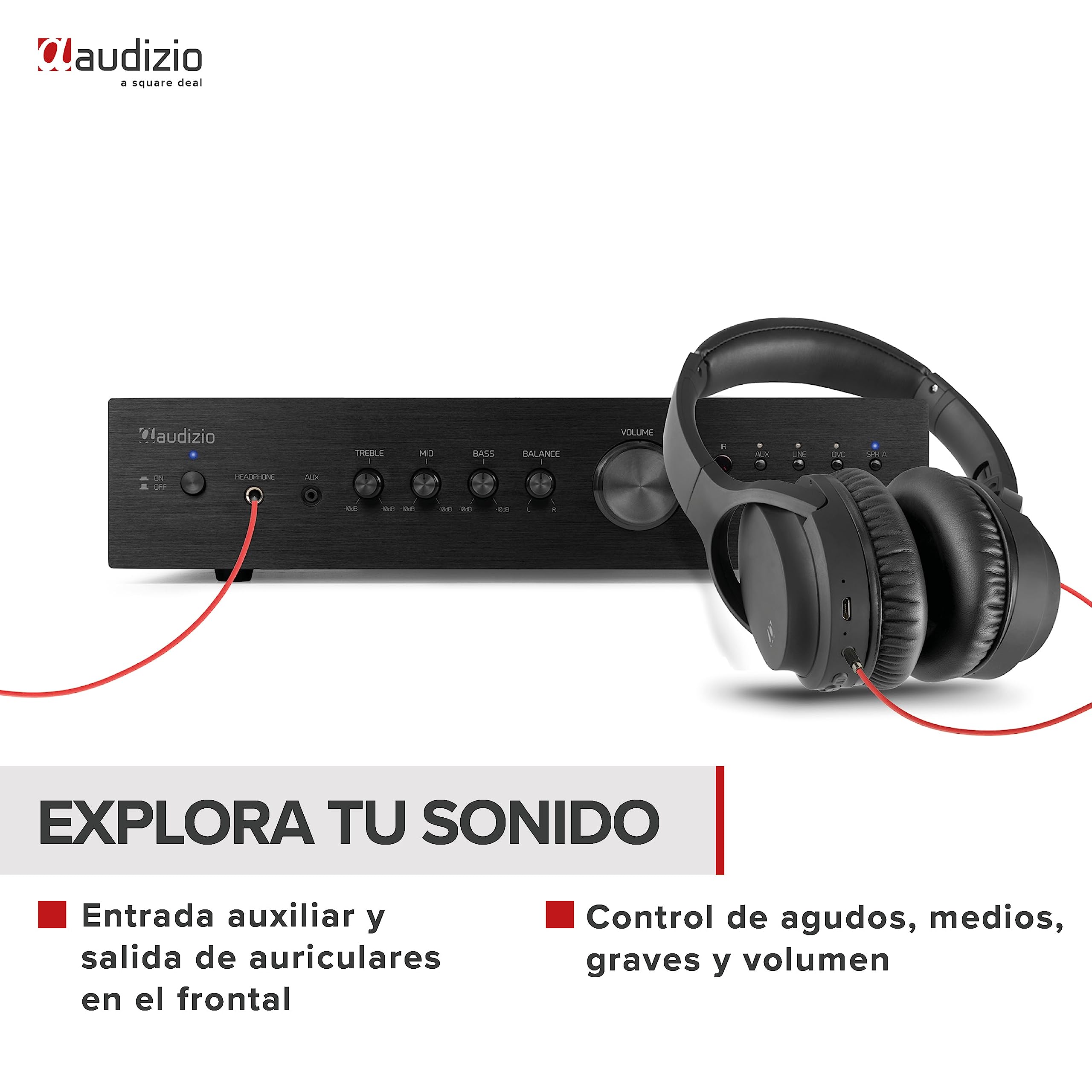 Audizio AD420B Amplificador Hi-FI de 400w (4 Canales x 100w) y Bluetooth, 1 Salida subwoofer, Salida óptica y coaxial, 2 Salidas de Altavoz, MP3, EQ, Ideal para Escuchar tu música, Color Negro