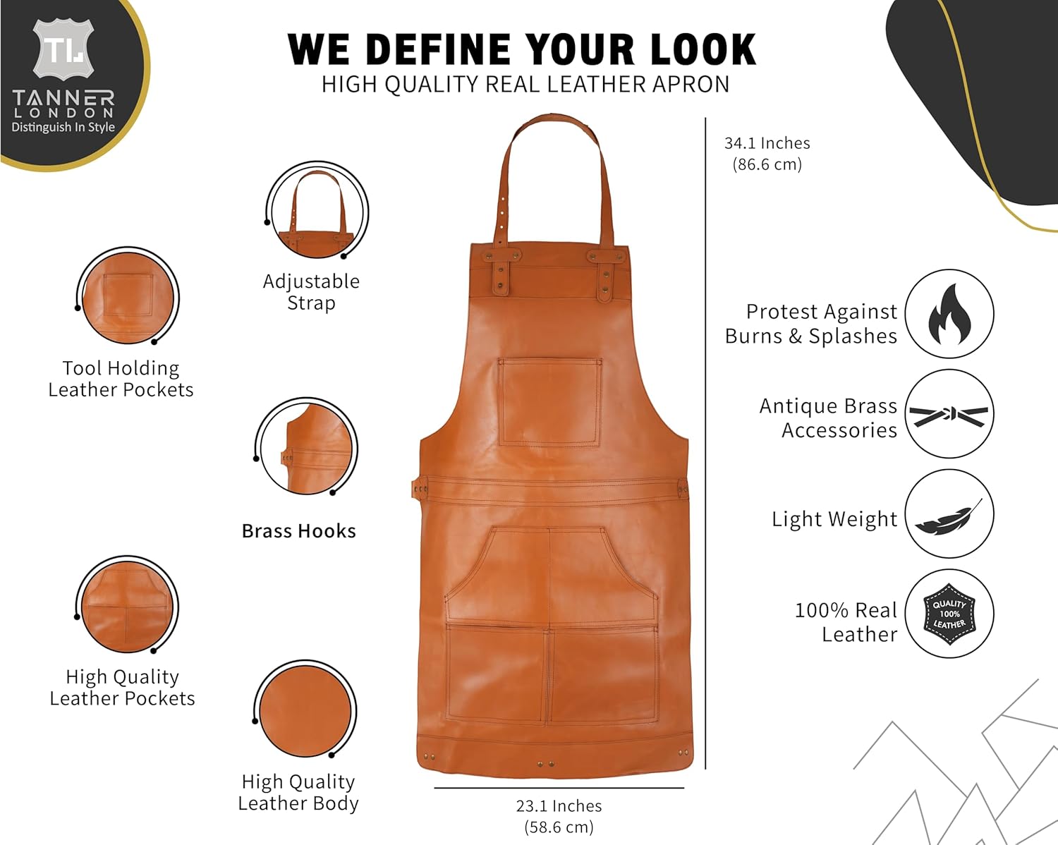 Full Grain Leather Apron for Butcher, Barber, Woodwork, Cook, BBQ, Blacksmith,