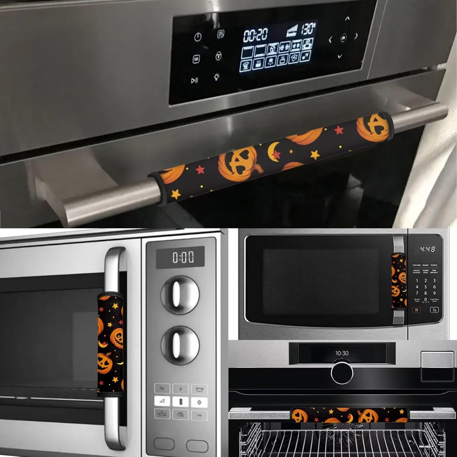 Halloween Pumpkins Print Refrigerator Door Handle Covers 6 Pieces Set, Anti-Skid Kitchen Appliance Decoration Mat for Fridge Dishwashers Microwave Kitchen Halloween Decoration