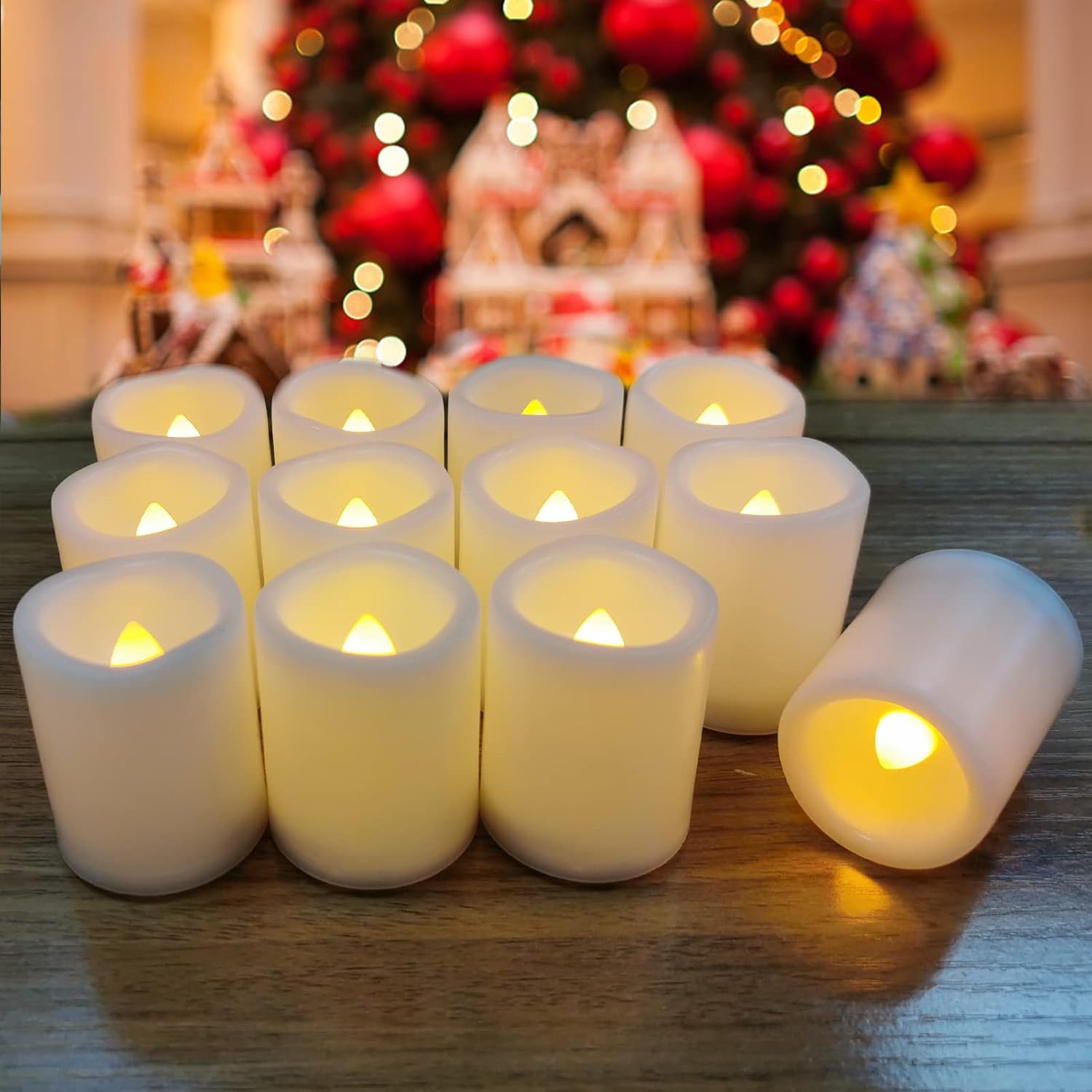 6 Pack Flameless Votive Candles with Timer(5 Hour) 1.5”x3.5” Realistic Black Wick Battery Operated Candles Plastic Fake LED Tealights for Halloween Christmas Wedding Party Holiday Decoration
