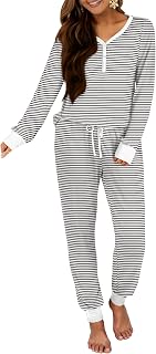 Women's 2 Piece Outfits Pajama Sets Long Sleeve Henley Tops Sweatpants Matching Lounge Set 2025 Fall Pj Sleepwear