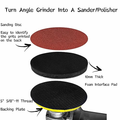 Miniatura 5 de Discos de lijado de 5 pulgadas con gancho y bucle con 90 piezas de papel de lija, almohadillas de espuma suave, accesorio de lijado de taladro
