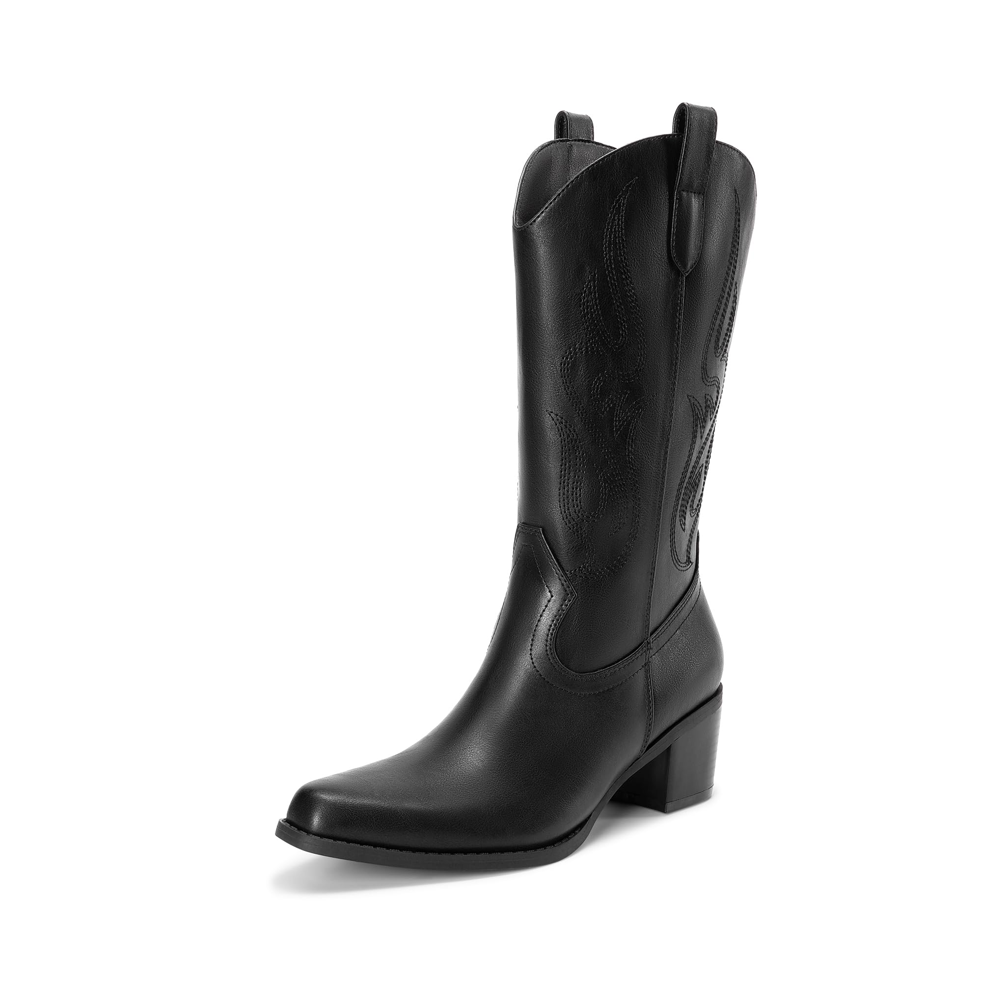 DREAM PAIRS Cowboylaarzen voor dames, cowboylaarzen, lage halfhoge hak, halfhoge westernlaarzen met geborduurd gestikt voor themafeest, landelijk concert, Wit-1, 37.5 EU