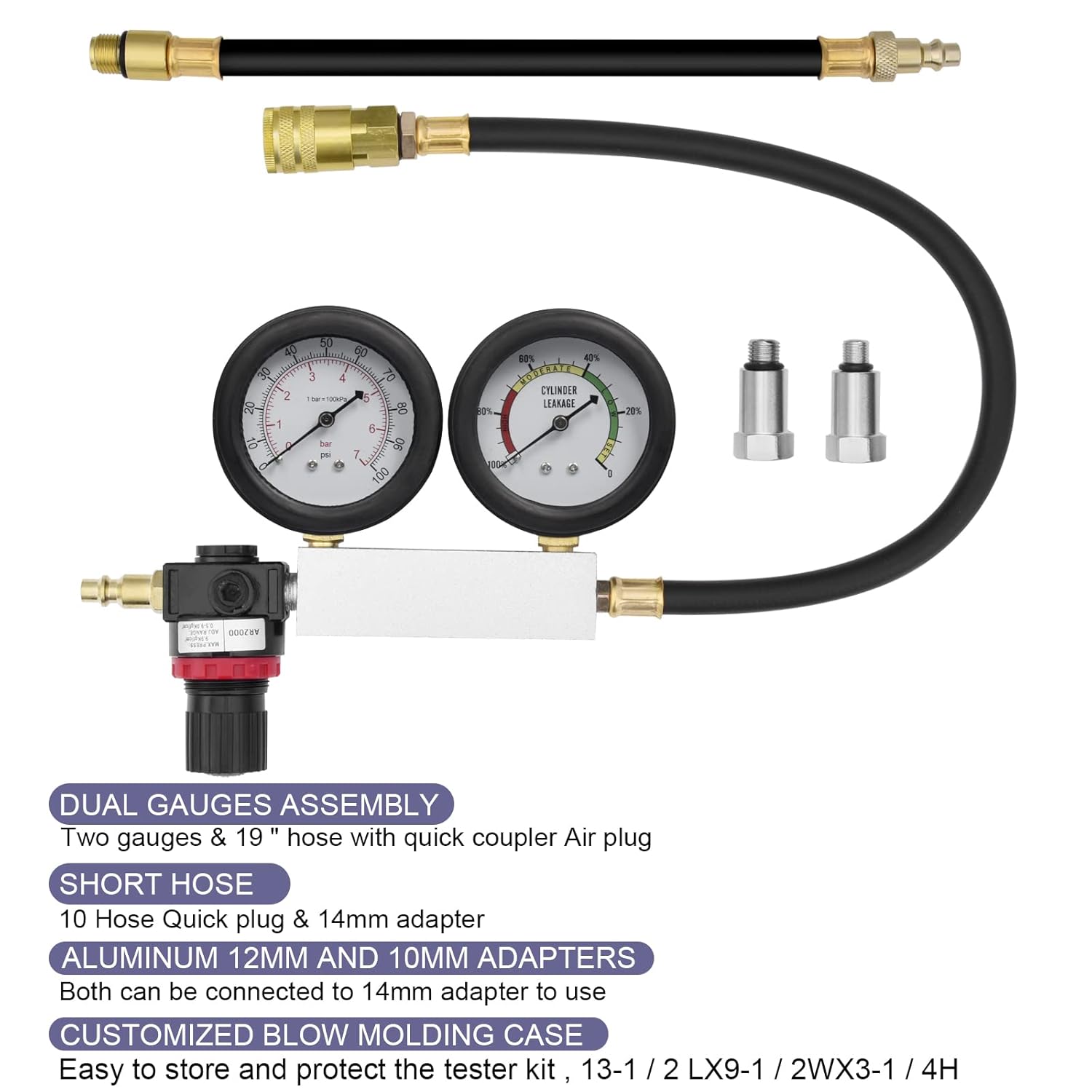 Cylinder Leak Down Tester,Compression Tester Automotive - Engine Cylinder Dual Gauge Leakdown Tester kit Diagnostics Tool