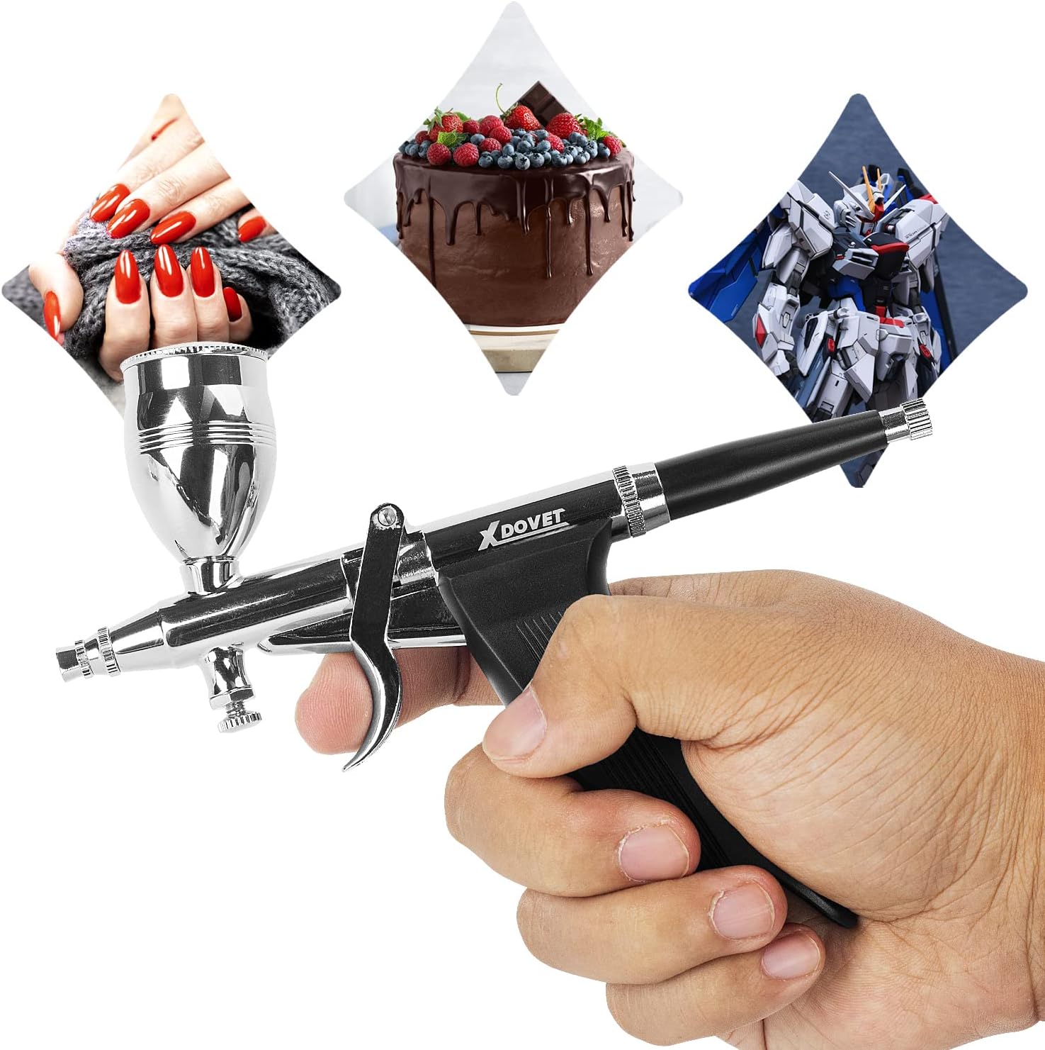 XDOVET Dual-Action Trigger Airbrush Kit Air Brush Painting Set with 0.3mm/0.5mm/0.8mm Needles,2cc/5cc/13cc/20cc/40cc Paint Cup, Air Hose for Tattoo, Makeup, Nail, Model, Art Hobby - for Pro & Beginner