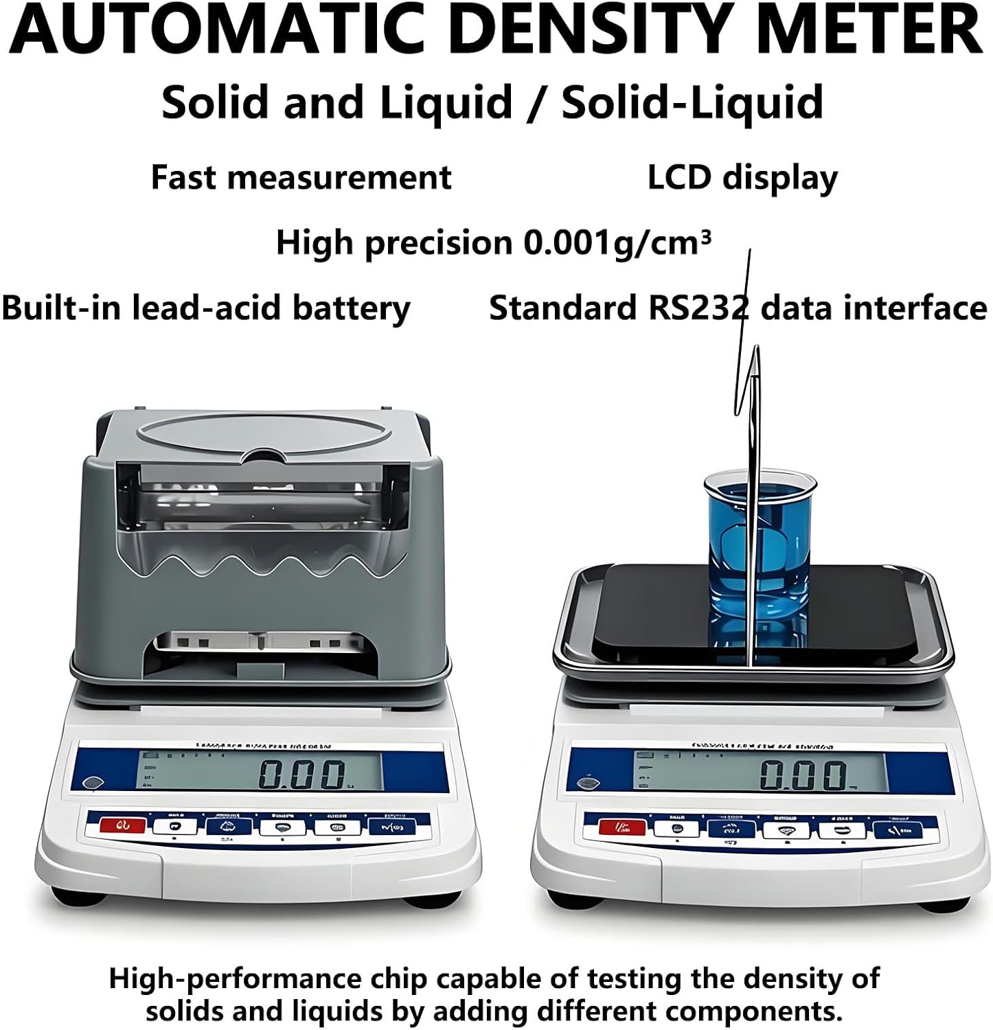 Dual Purpose Solid Liquid Density Meter, Precious Metal Analyzer & Purifier with RS-232 Printer, 0.001g/cm³ Precision for Jewelry & Material Lab Testing 0.005g-320g
