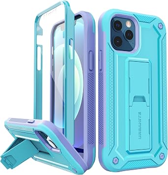 URBANITE for iPhone 12 Case 6.1 Inch, Military Grade Shockproof Dual Layer Protection Cover for iPhone 12 Pro Phone with Screen Protector, Built-in Kickstand Blue and Purple