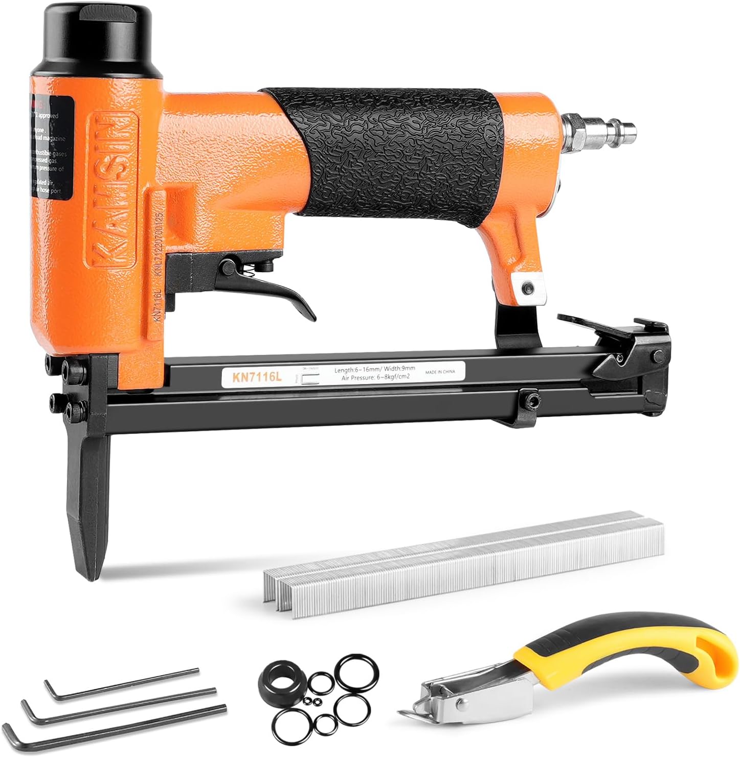 Kamsin KN7116L 22 Gauge 71 Series 3/8" Crown Long Nose Pneumatic Upholstery Stapler Fits 1/4" to 5/8" Length Staples Fine Wire Staple Gun