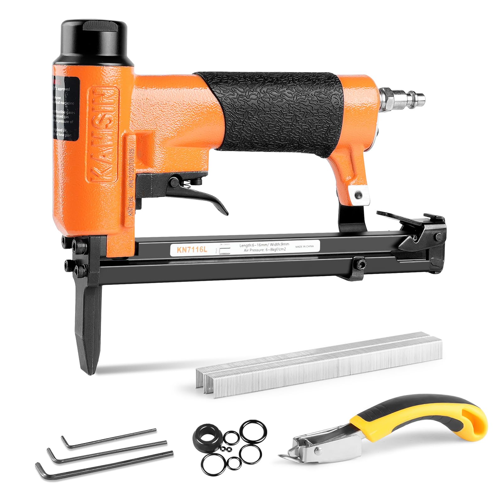 Kamsin KN7116L 22 Gauge 71 Series 3/8" Crown Long Nose Pneumatic Upholstery Stapler Fits 1/4" to 5/8" Length Staples Fine Wire Staple Gun