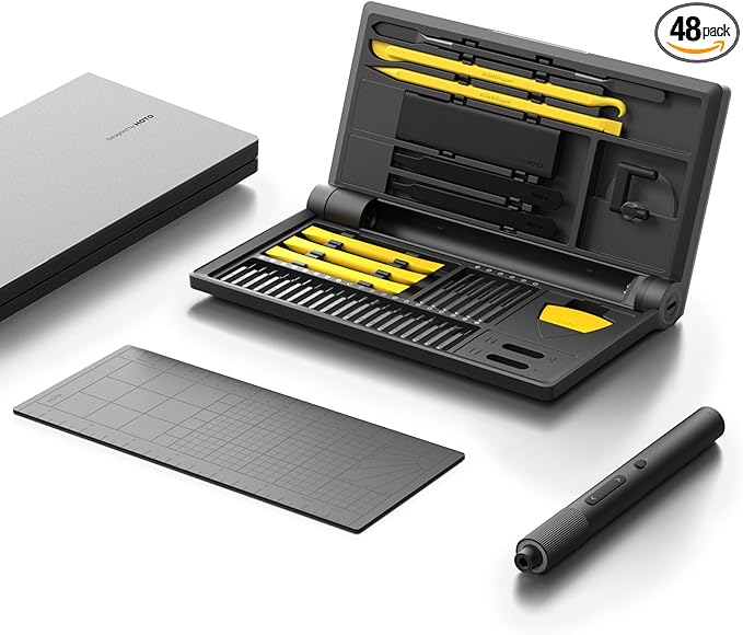 HOTO Electric Precision Screwdriver Set, 48 in 1 Electronics Tool Kit, Magnetic Bits & Box, LED Light & 2 Torque Settings, Mini Screwdriver Set for Eyeglasses, Watches, Phones, Laptops, Cameras Repair