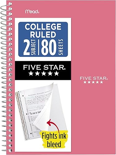 Vista 11 de Five Star Cuaderno de espiral, 2 materias, papel rayado universitario, 6 x 9-1/2 pulgadas, 80 hojas, lucha contra el sangrado de tinta, cubierta